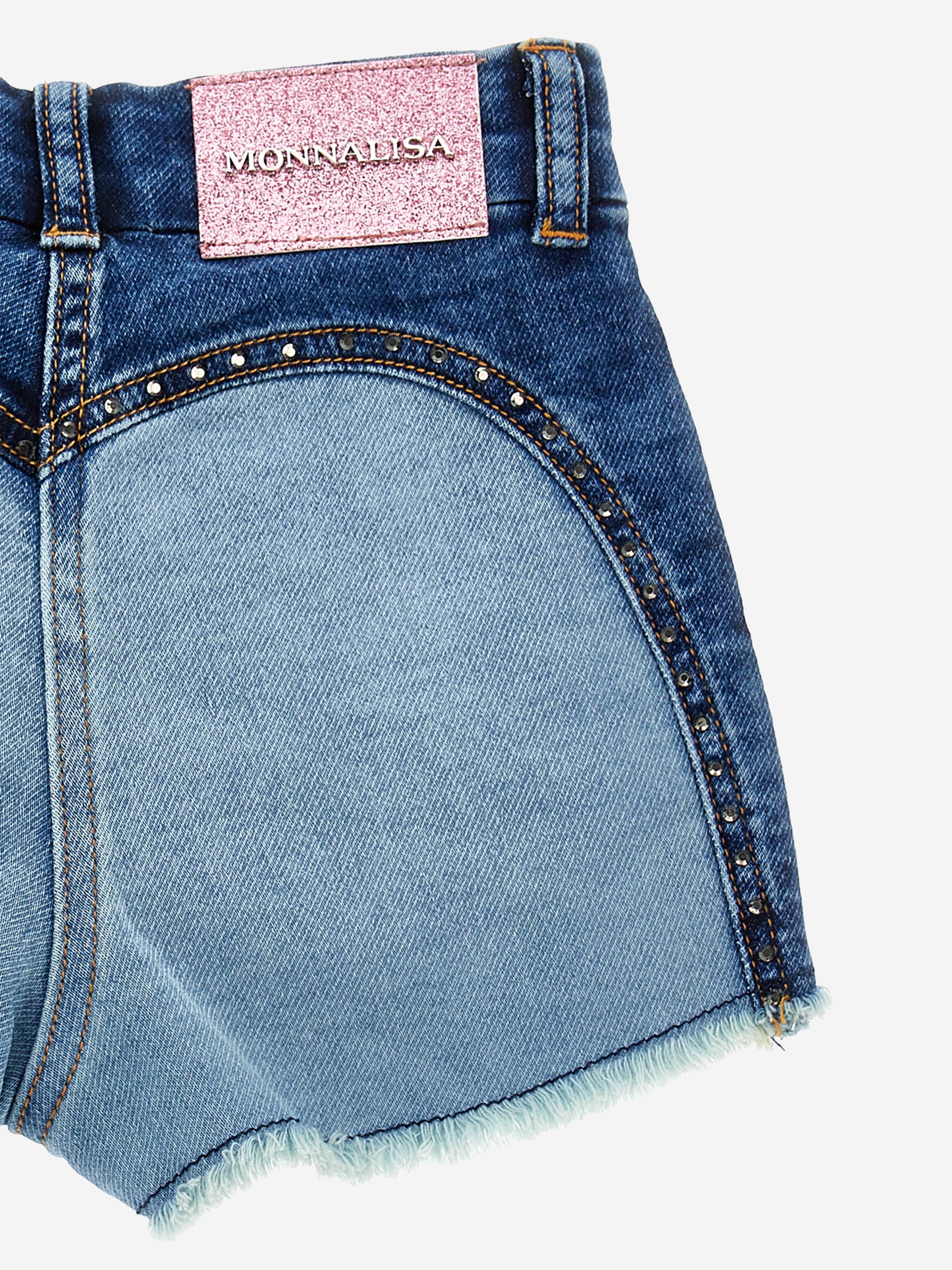 Monnalisa Girls Denim Rodeo Shorts in Blue For Sale Cheap Pice From China