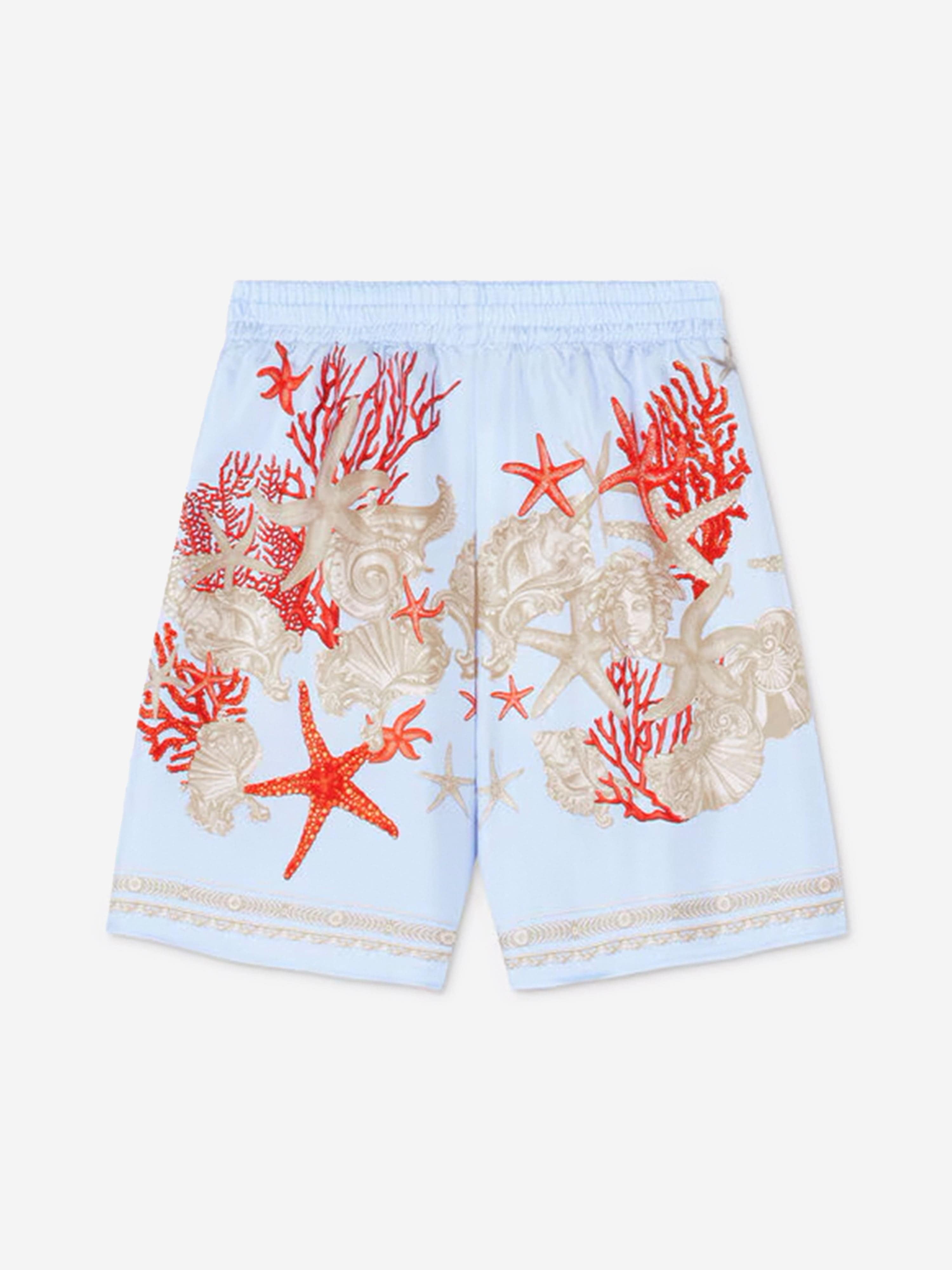 Versace Boys Silk Barocco De La Mer Shorts in Blue Buy Cheap 2025 New
