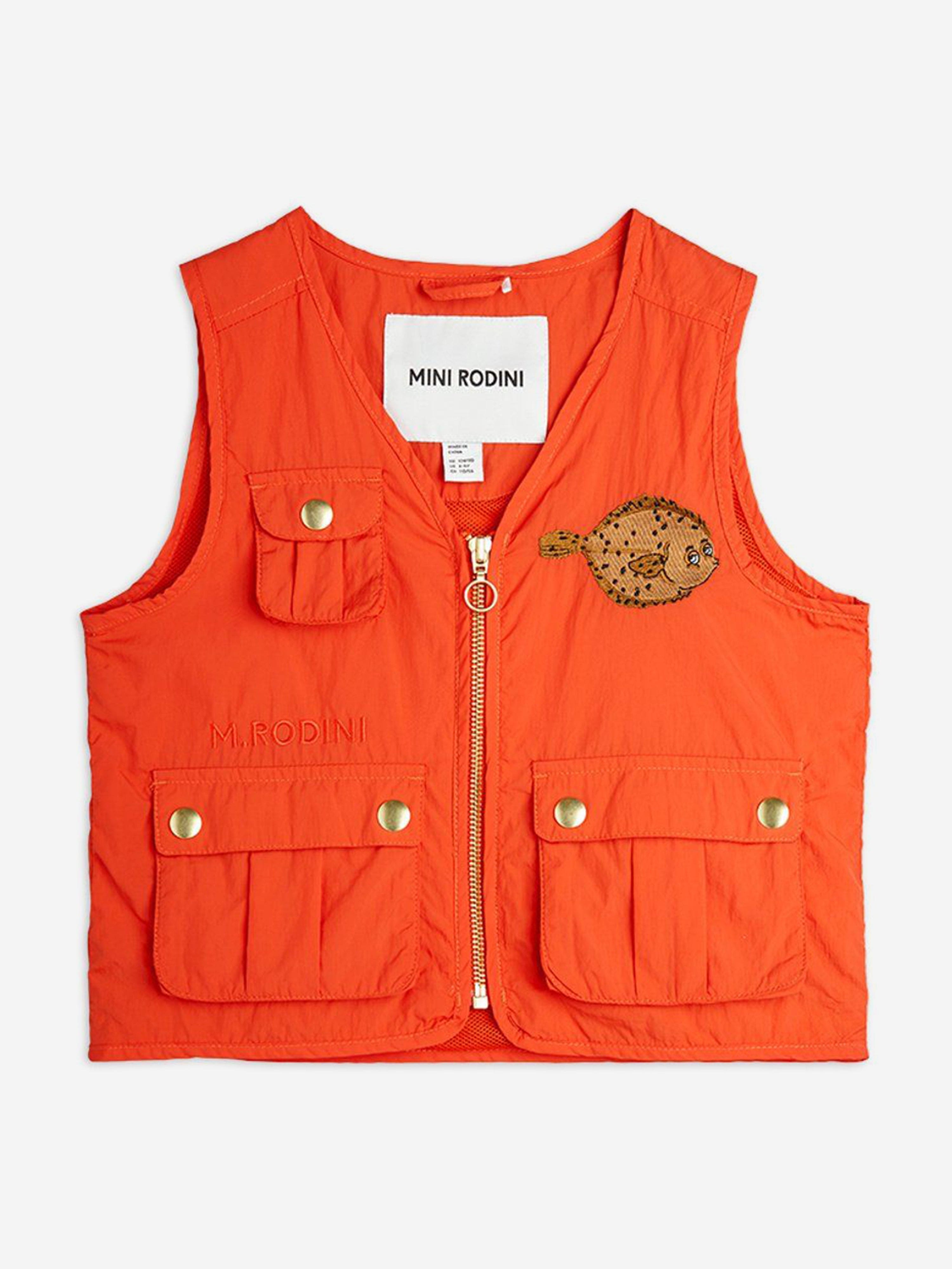 Kids Flundra Embroidered Utility Vest in Orange Limited Edition Online