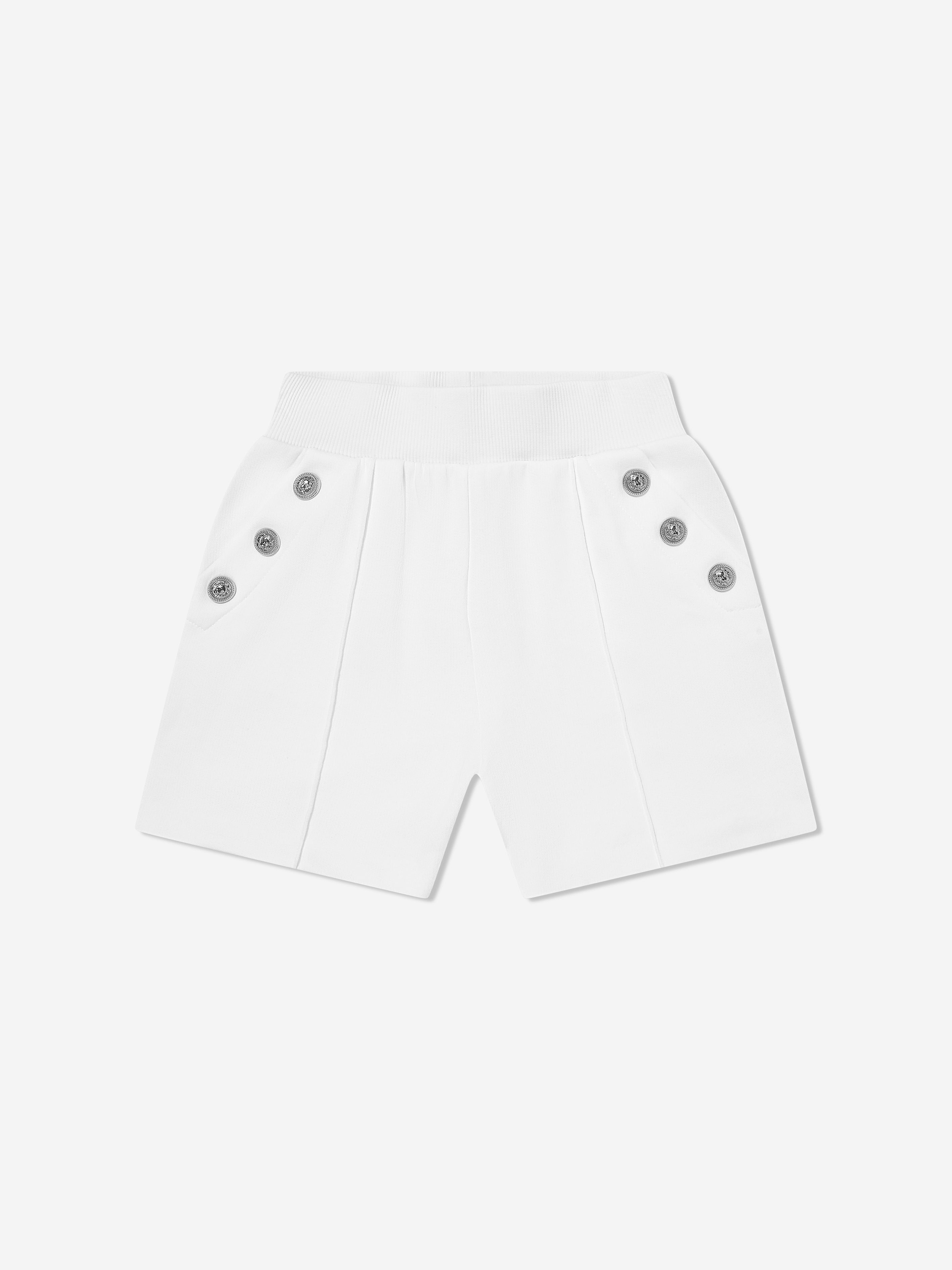 Balmain Girls Logo Button Shorts in White Low Pice Fee Shipping Cheap Online