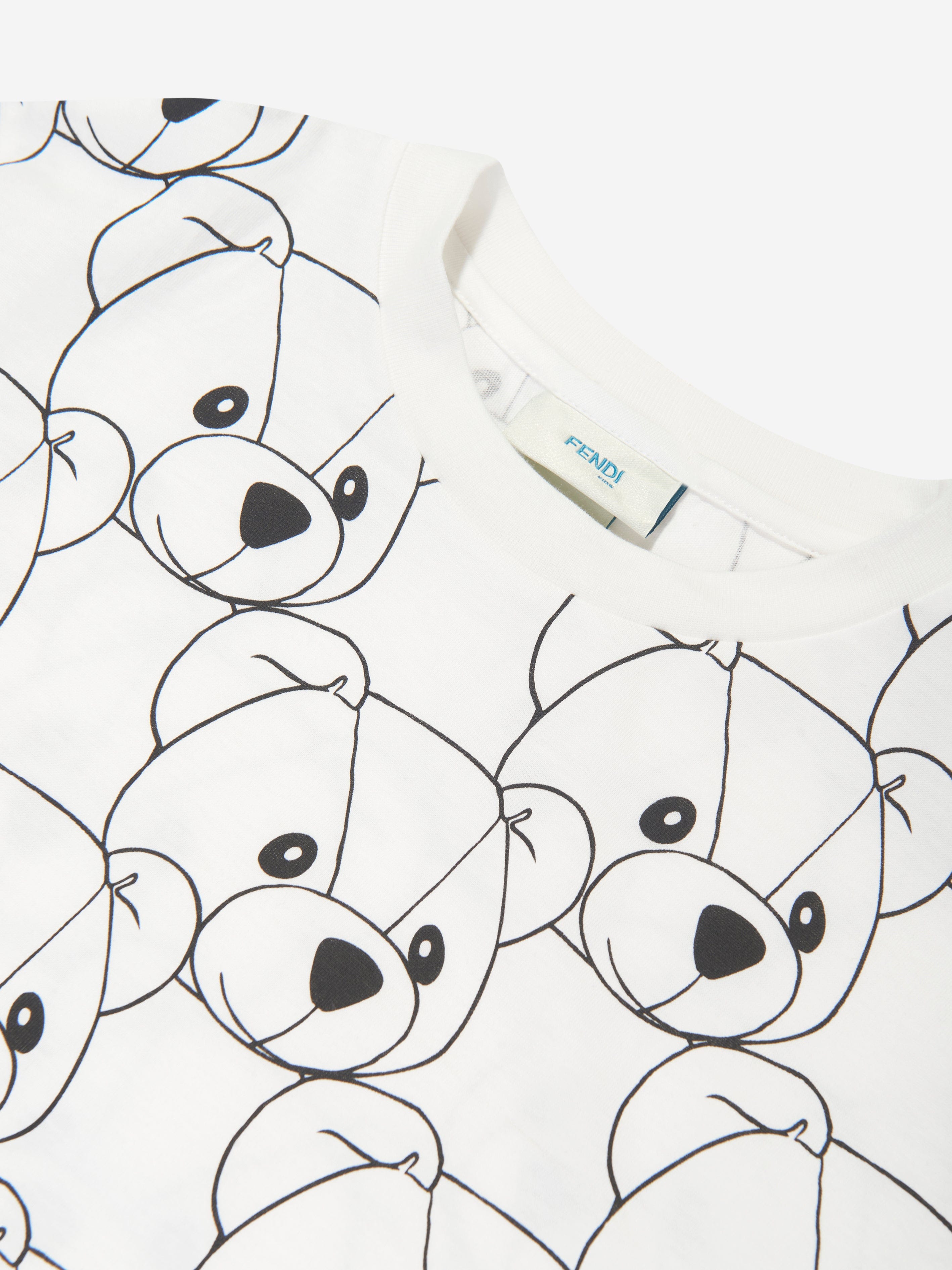 Fendi Kids FF Teddy Bear T-Shirt in White Cheap In China