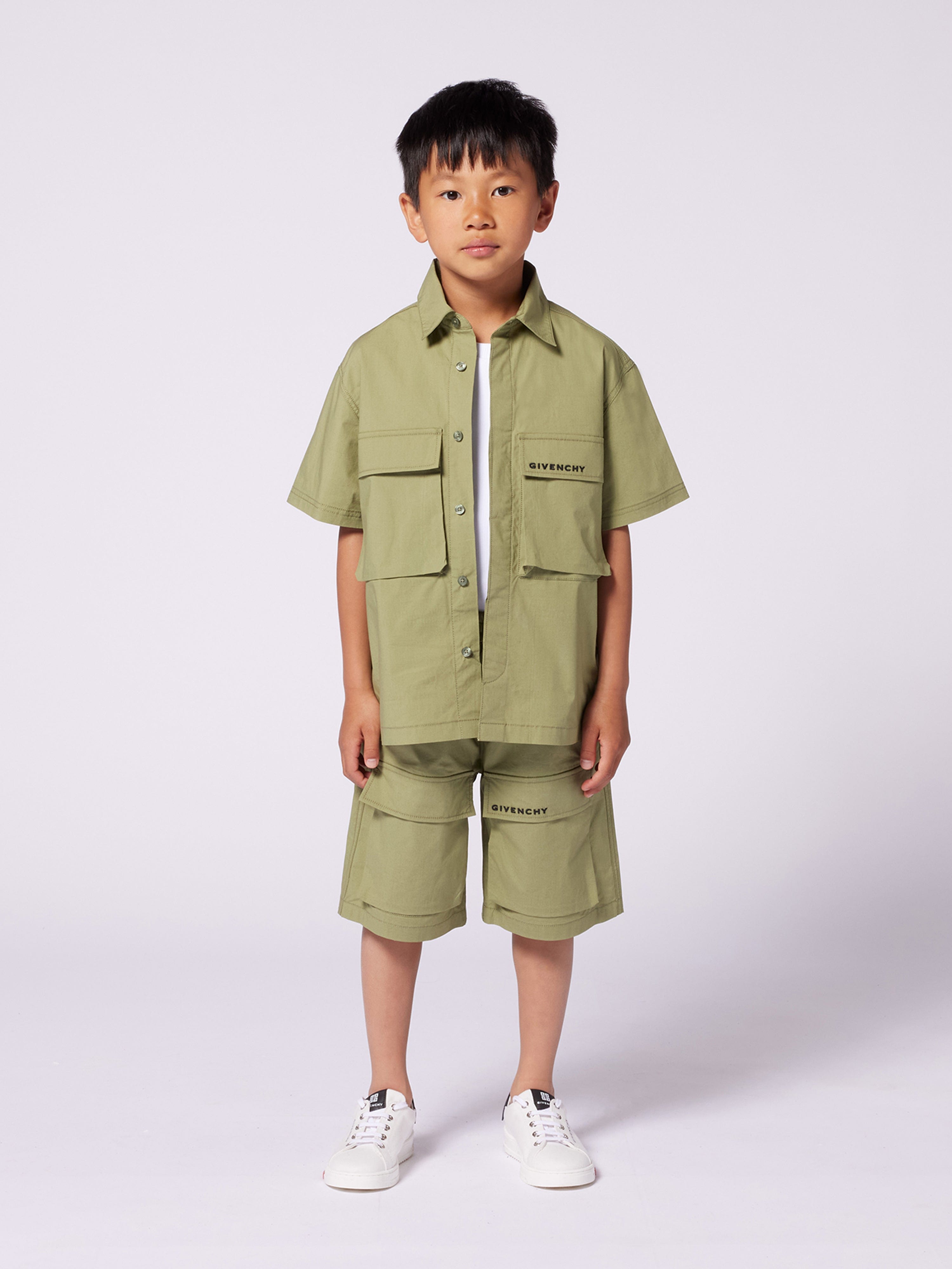 Boys Pocket Flap Bermuda Shorts in Green Online Sale