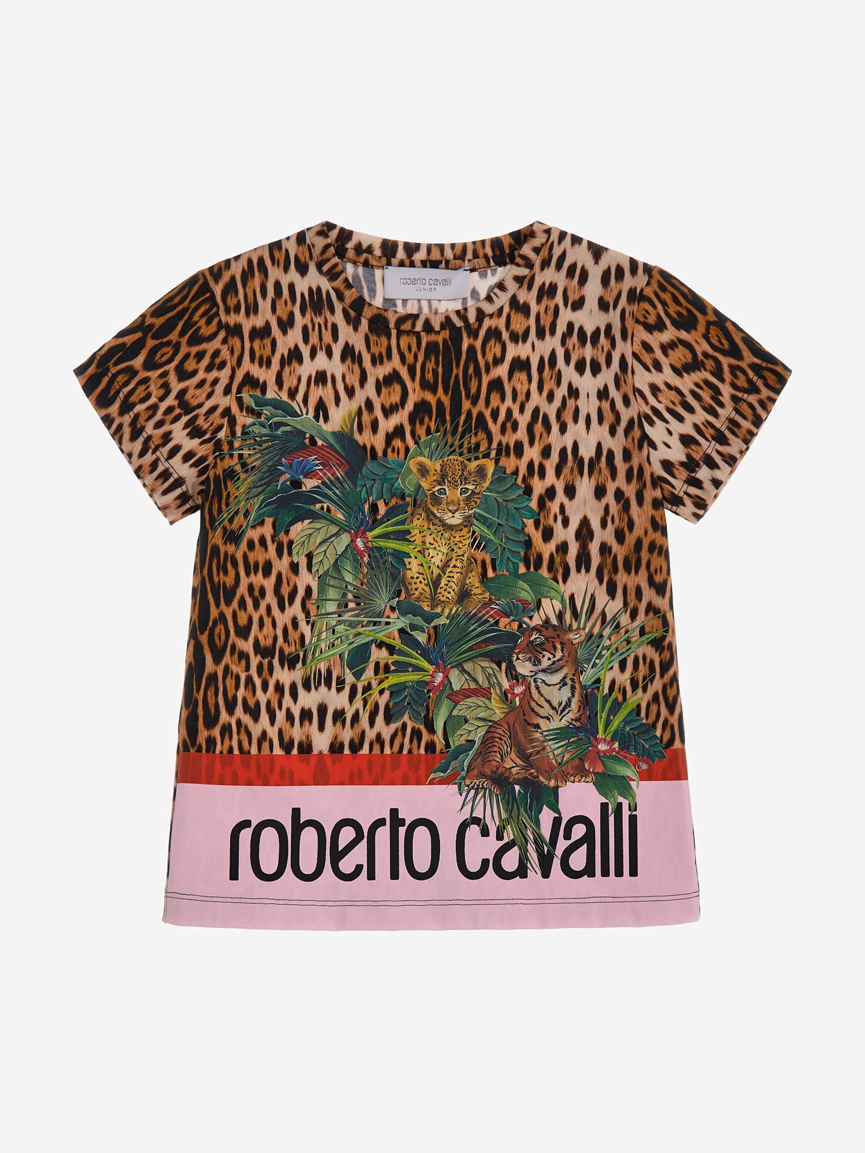 Roberto Cavalli Girls Leopard Heritage T-Shirt in Brown Real Cheap Online