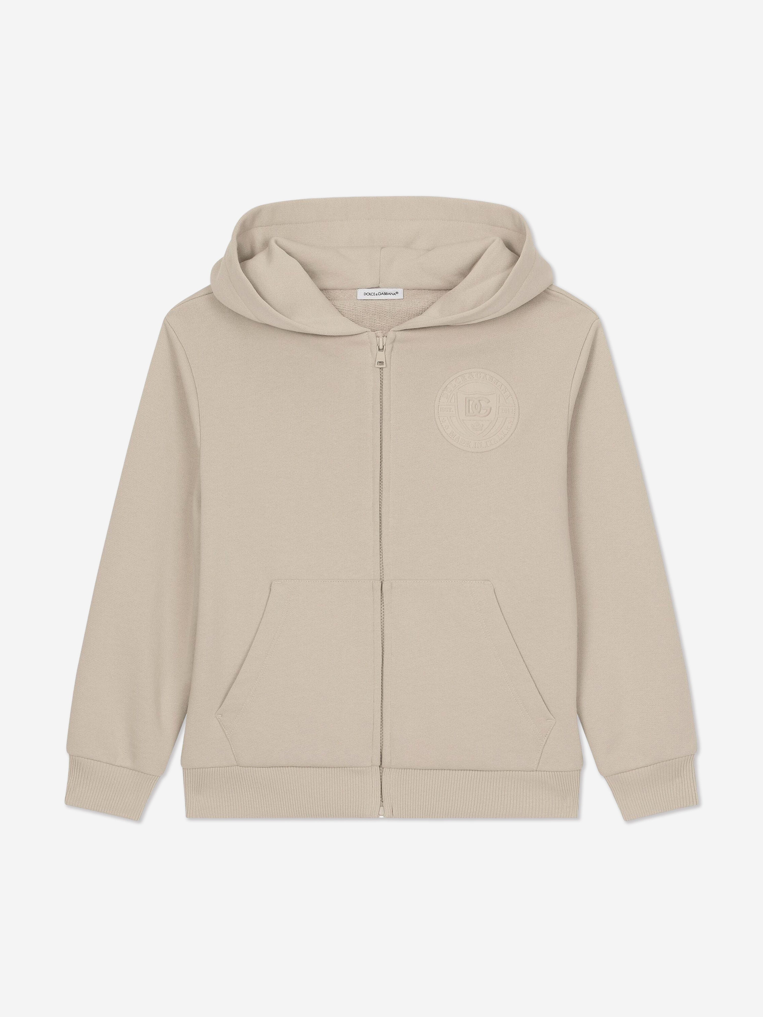 Dolce & Gabbana Boys Logo Stamp Zip Up Top in Beige Fashionable For Sale