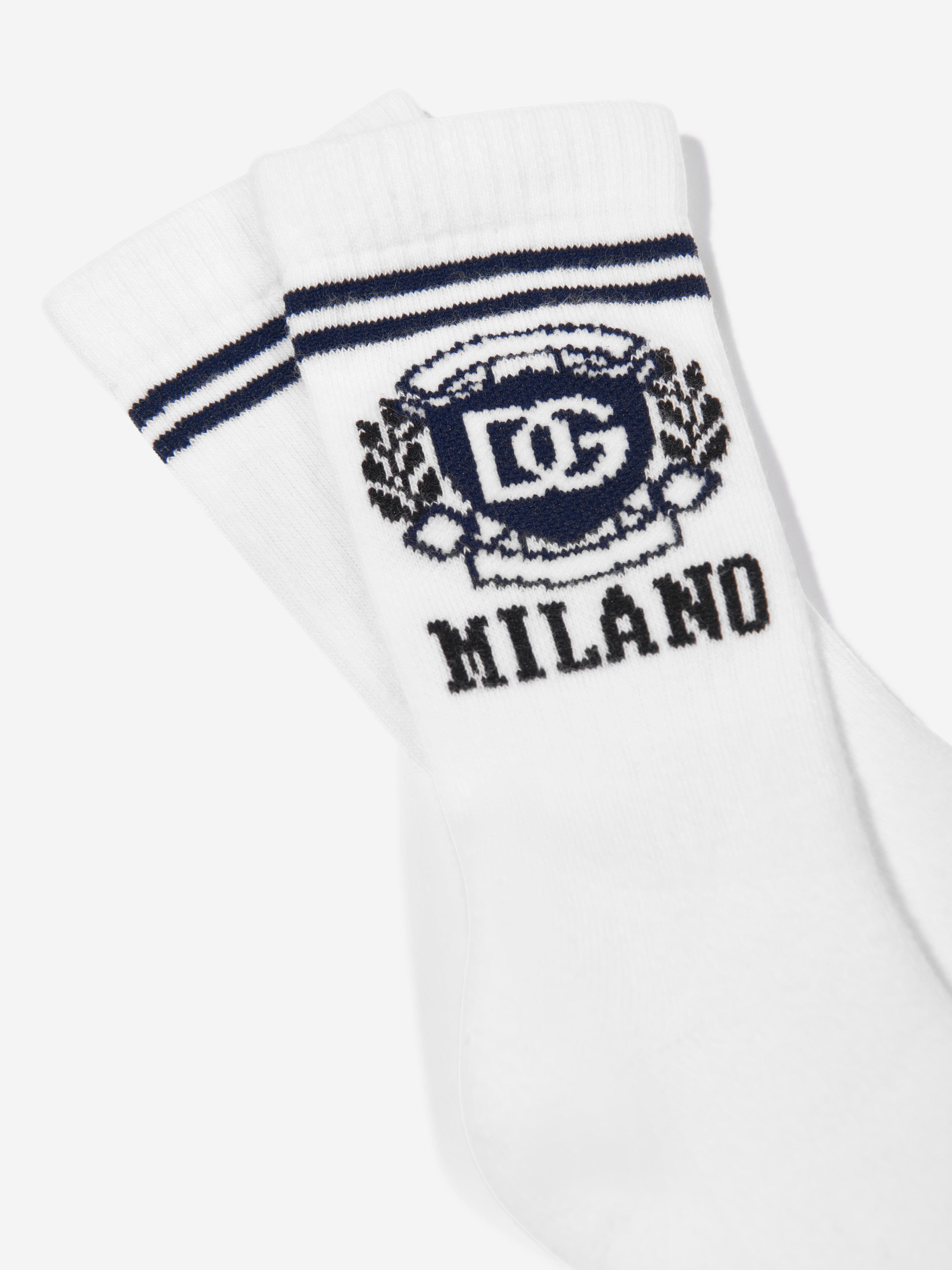 Dolce & Gabbana Boys Milano Logo Socks in White Cheap Sale With Credit Card