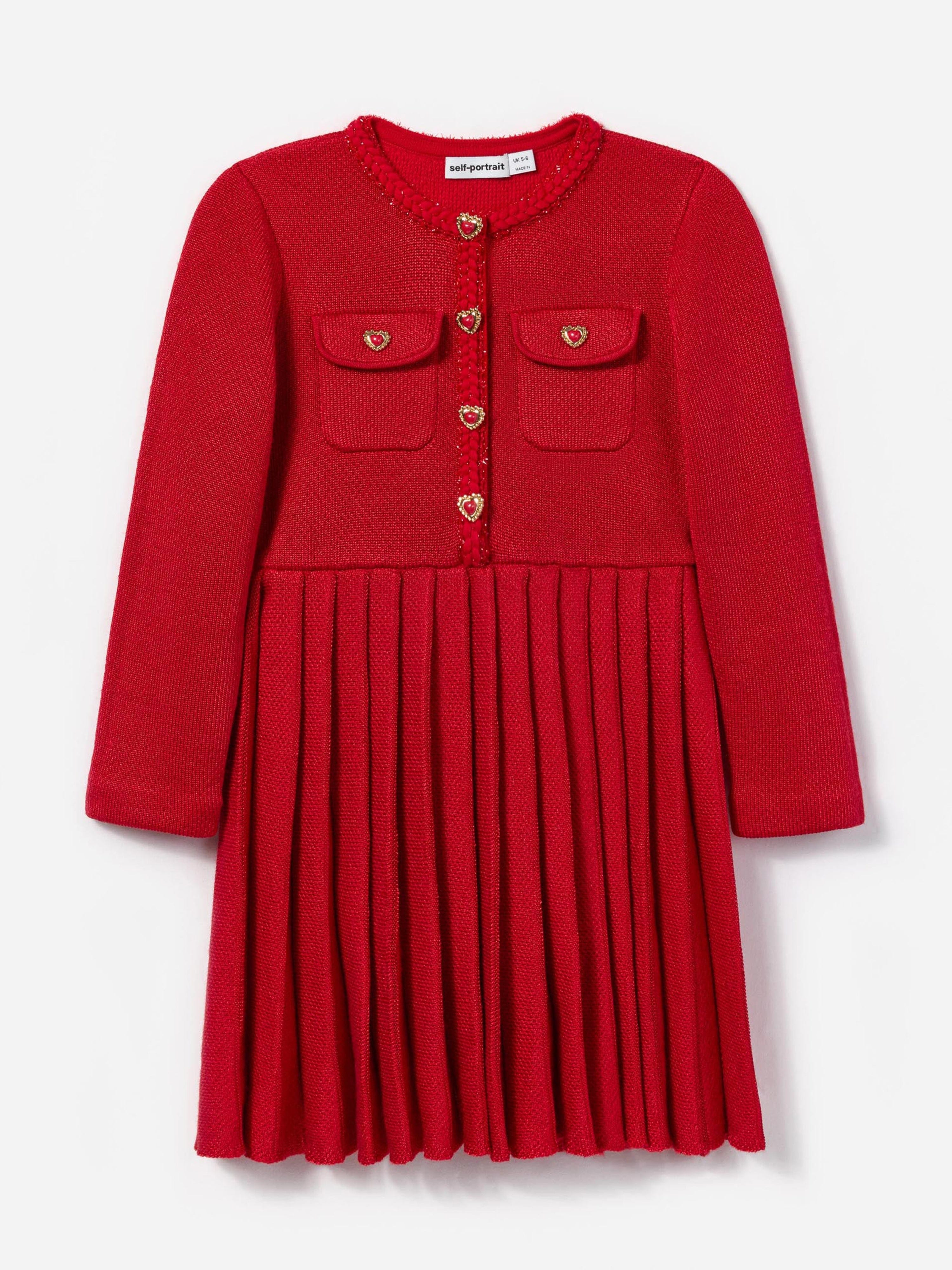 Girls Knitted Pleat Dress in Red Outlet Visit
