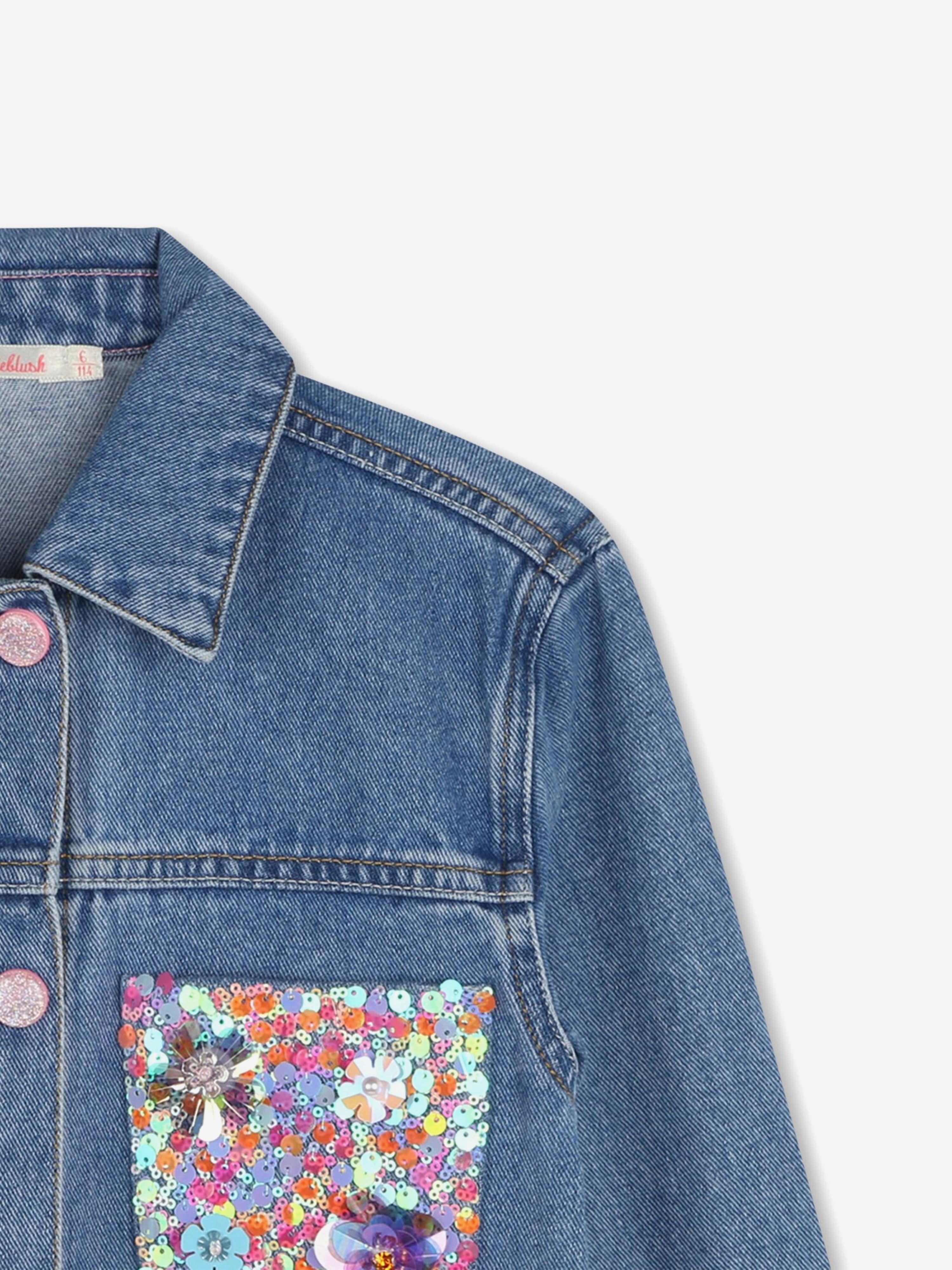 Girls Sequin Pocket Denim Jacket in Blue Outlet 2025 Newest