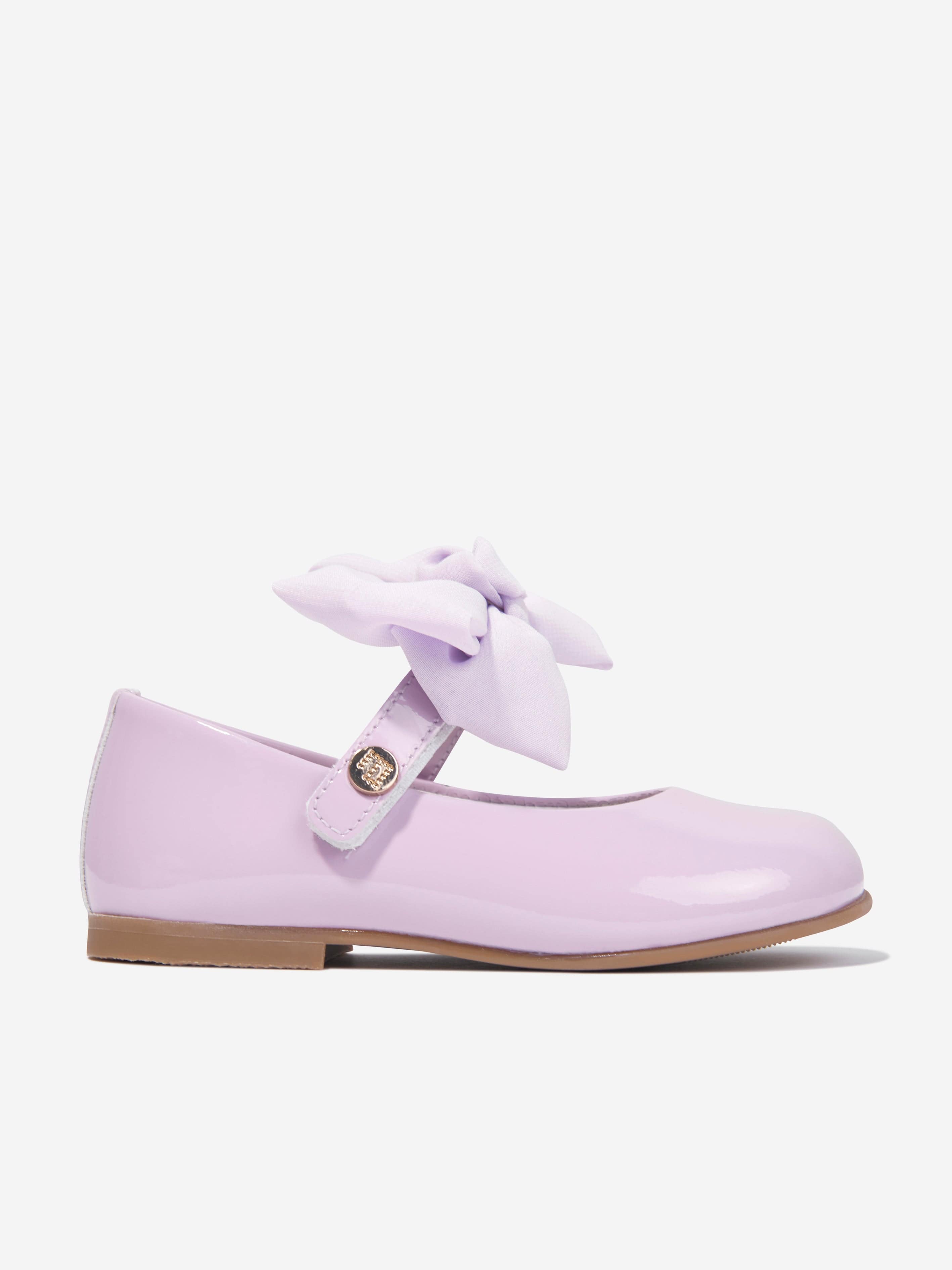 Andanines Girls Leather Bow Shoes in Purple Cheap Sale Huge Surprise