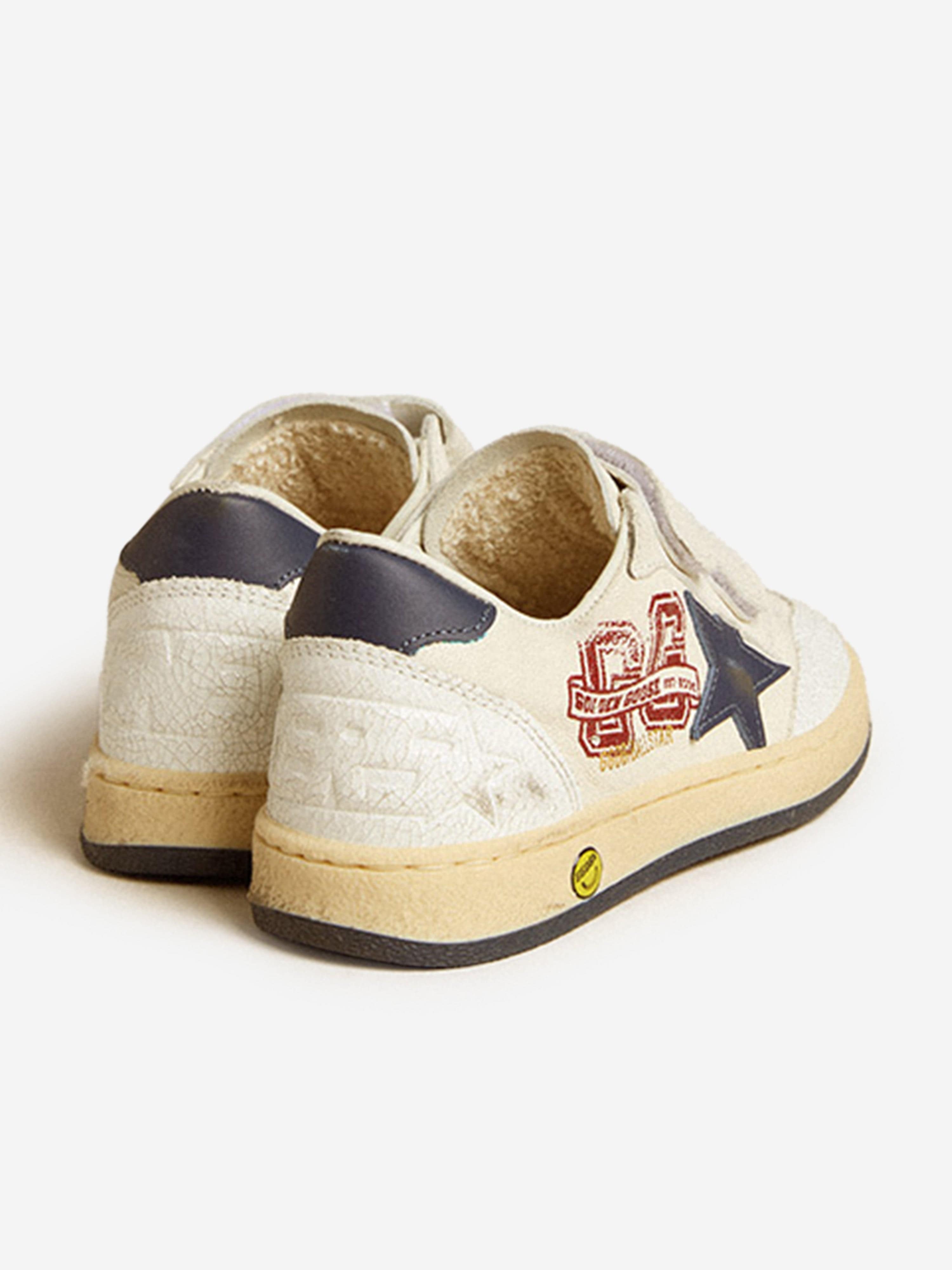 Boys Leather Ballstar Strap Trainers in White Looking For