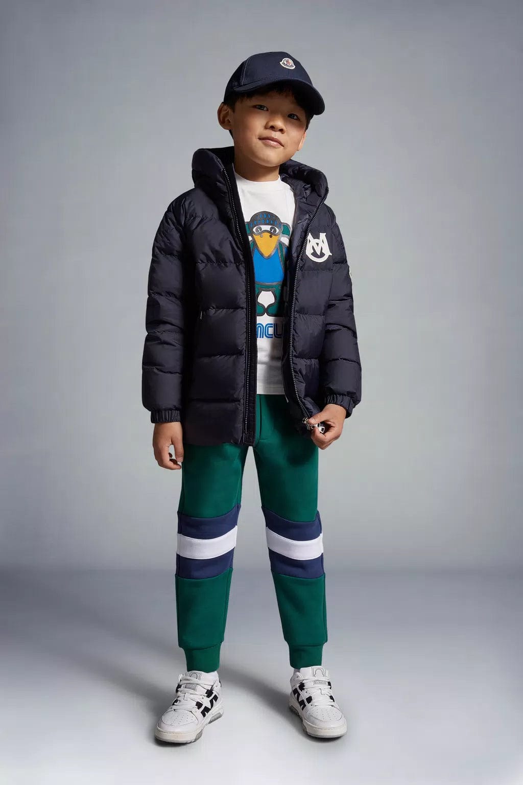 Moncler Enfant Boys Down Padded Mark Short Parka in Navy Finishline For Sale