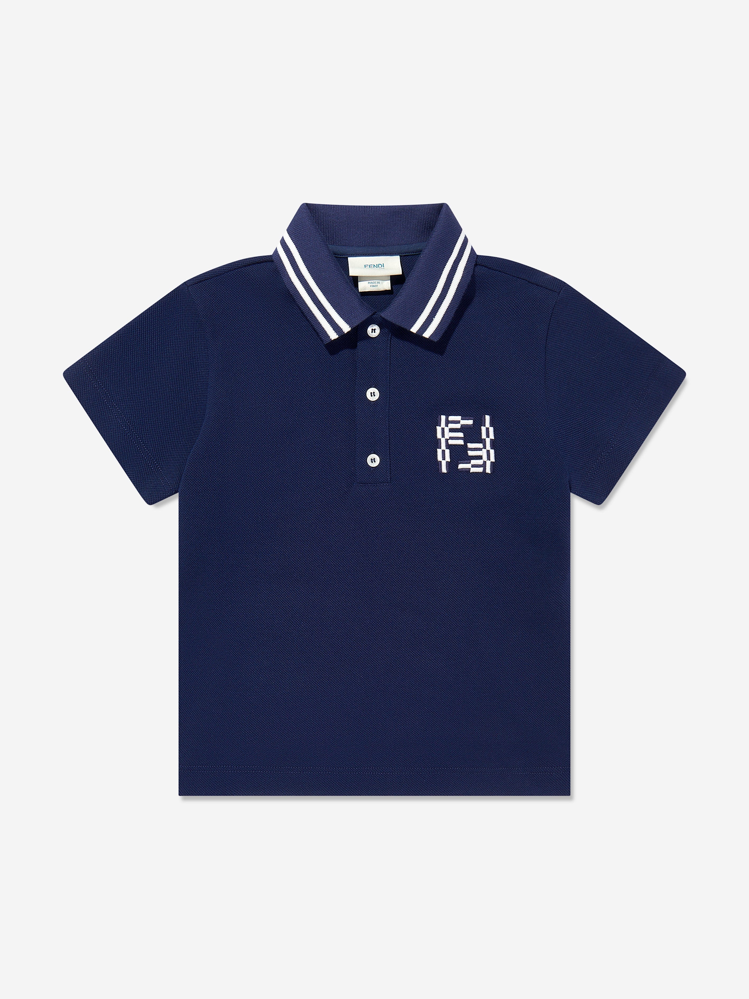 Fendi Boys FF Logo Polo Shirt in Navy Excellent Sale Online