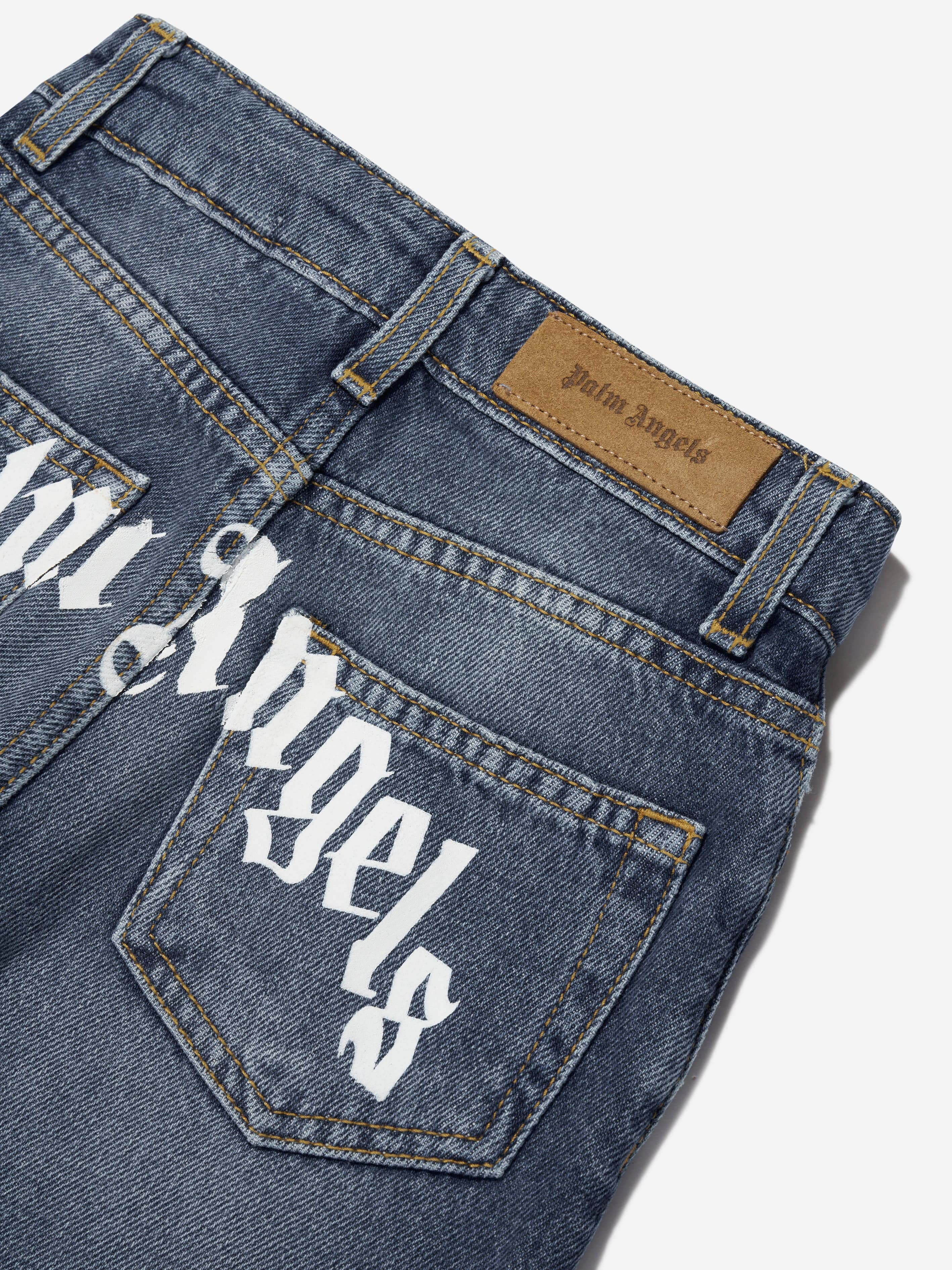 Palm Angels Boys Curved Logo Jeans in Blue Latest Collections Cheap Pice