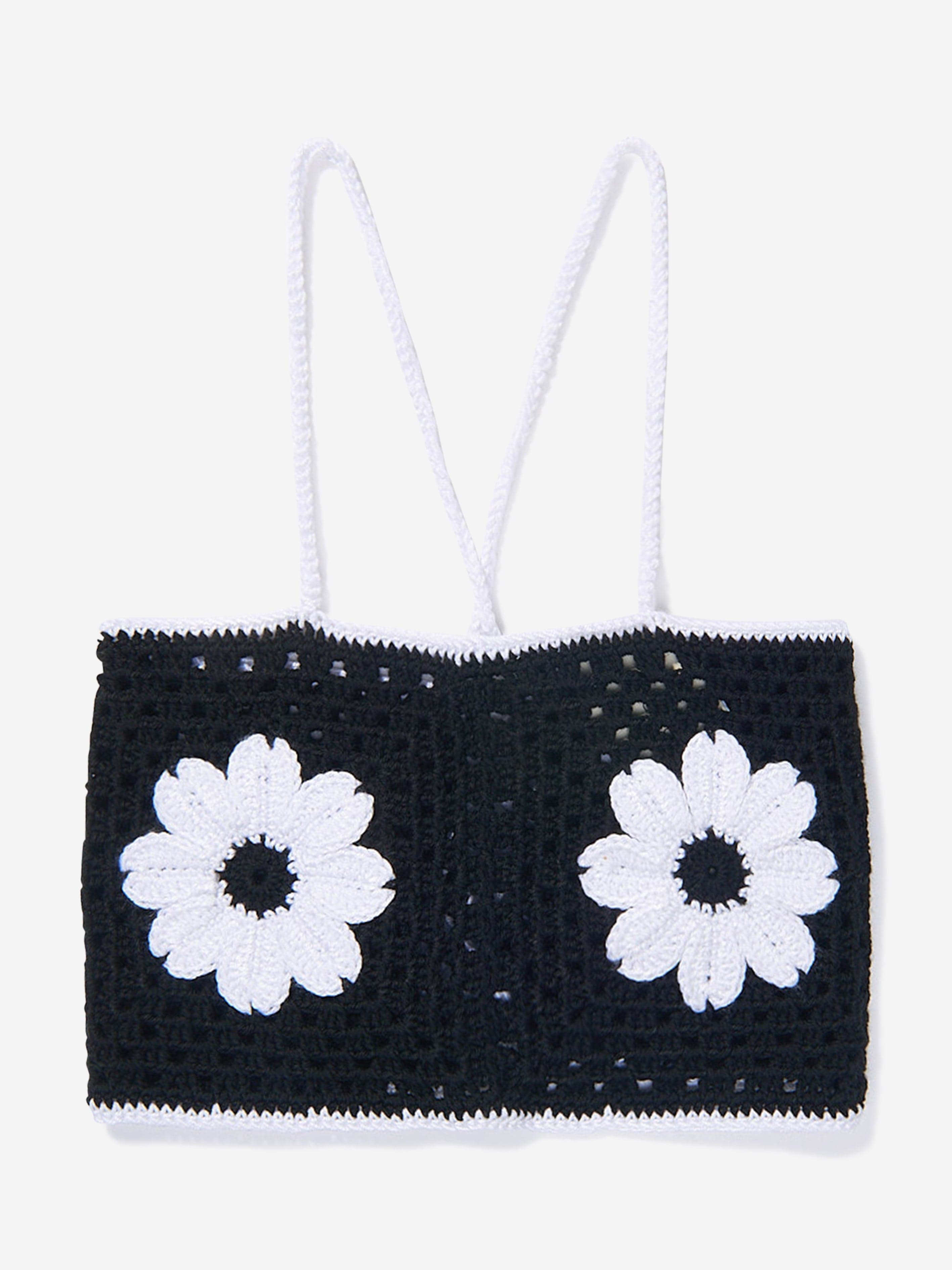 Nessi Byrd Girls Crochet Flower Elvira Crop Top in Black Sale Popular