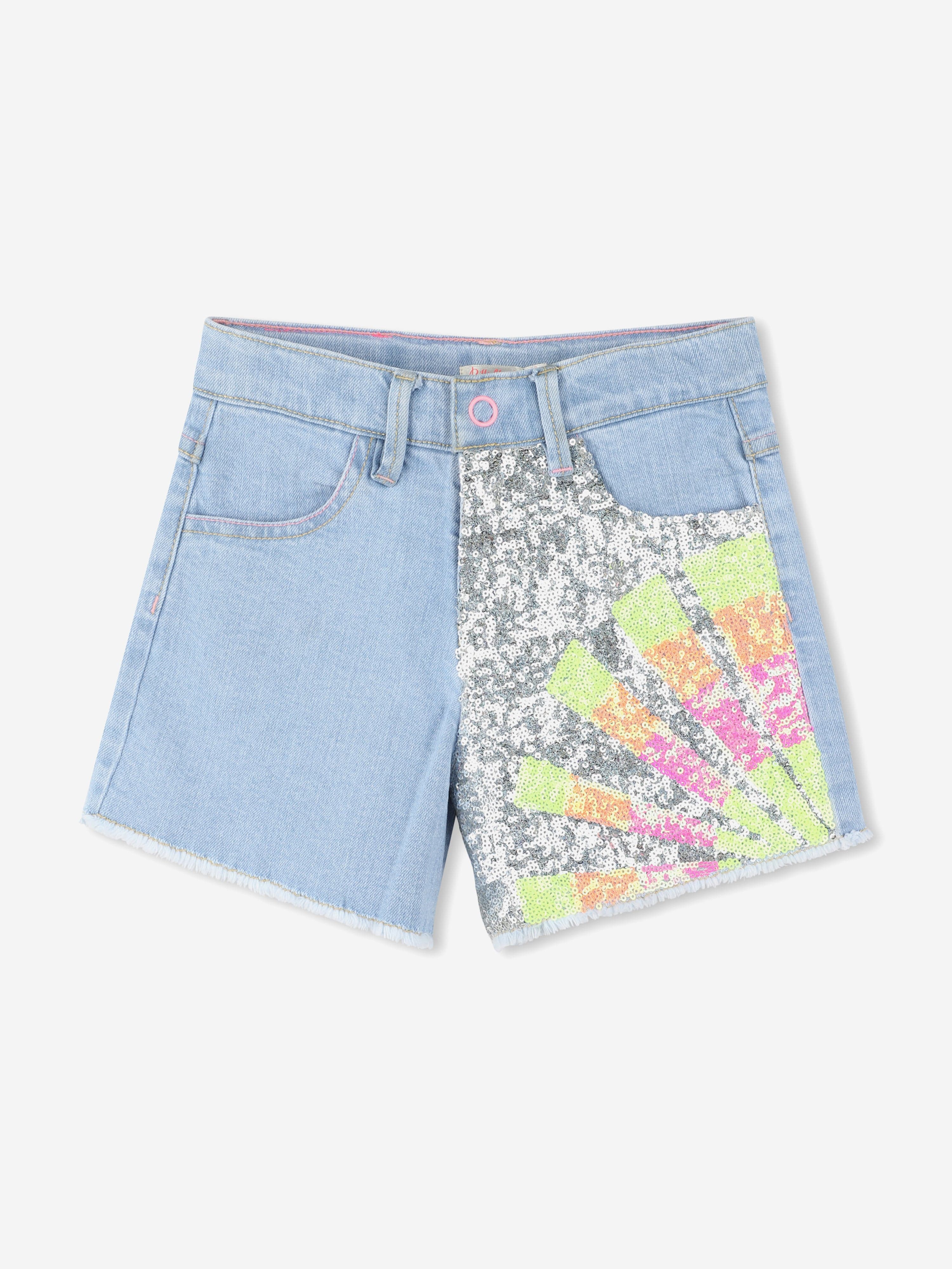 Girls Sequin Denim Shorts in Blue 100% Original Cheap Pice