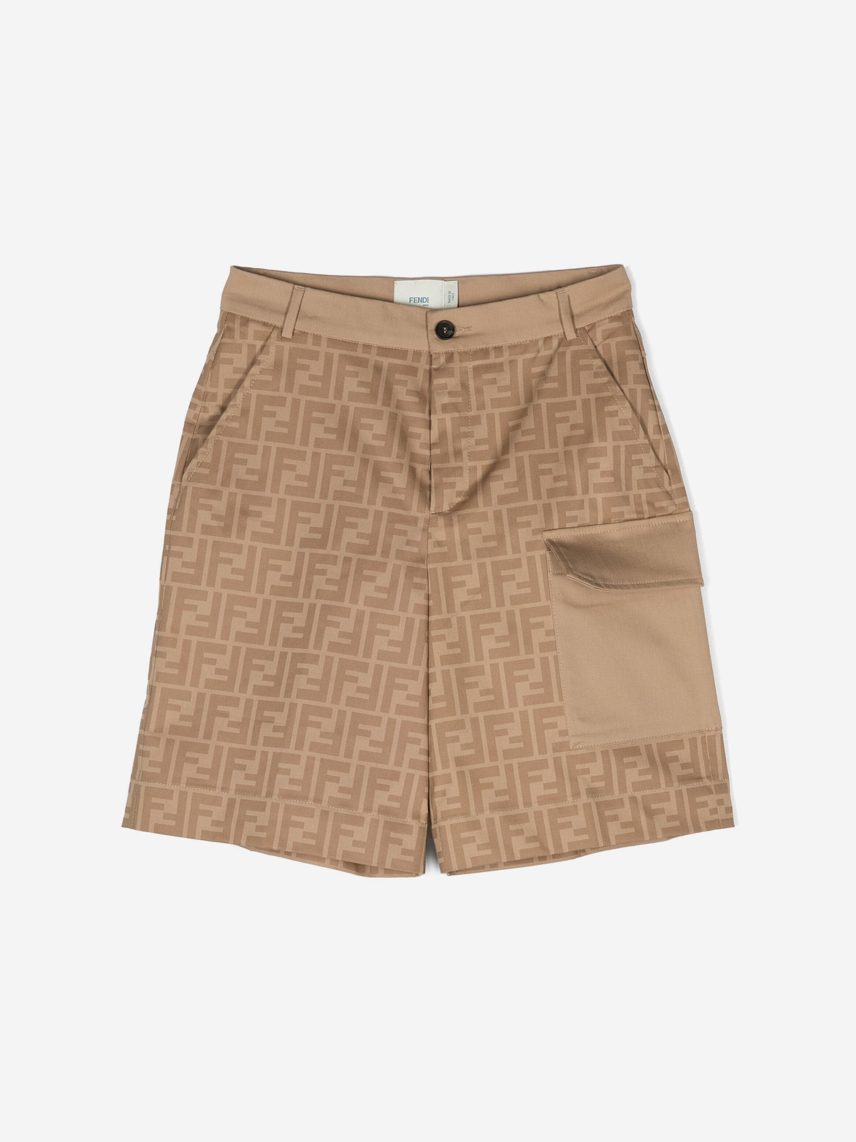 Fendi Boys FF Logo Shorts in Beige 2025 Sale Online