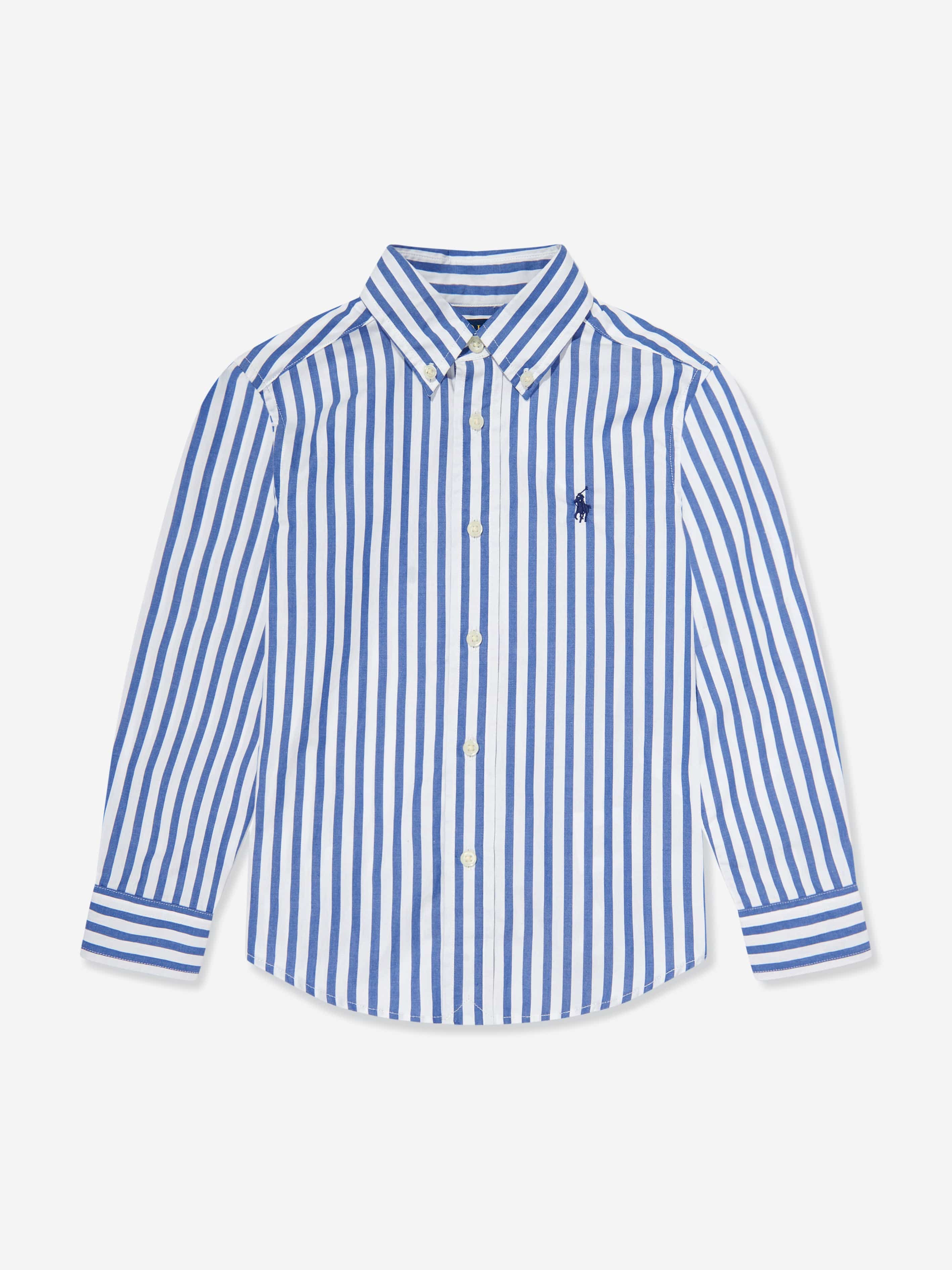 Boys Striped Logo Shirt in Blue Cheap Sale Low Pice Fee Shipping