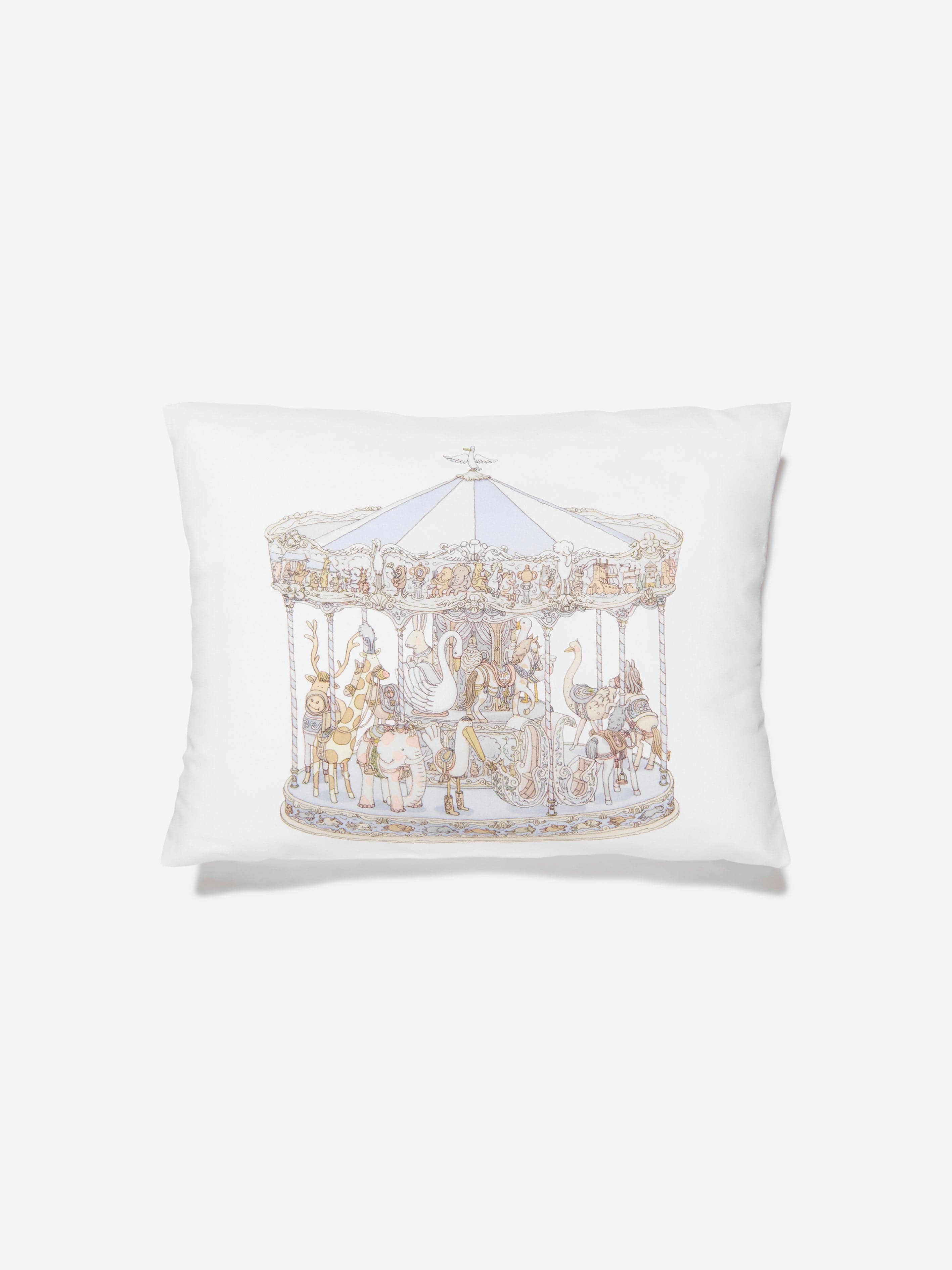 Atelier Choux Boys Carousel Satin Cushion in Blue Shipping Discount Authentic