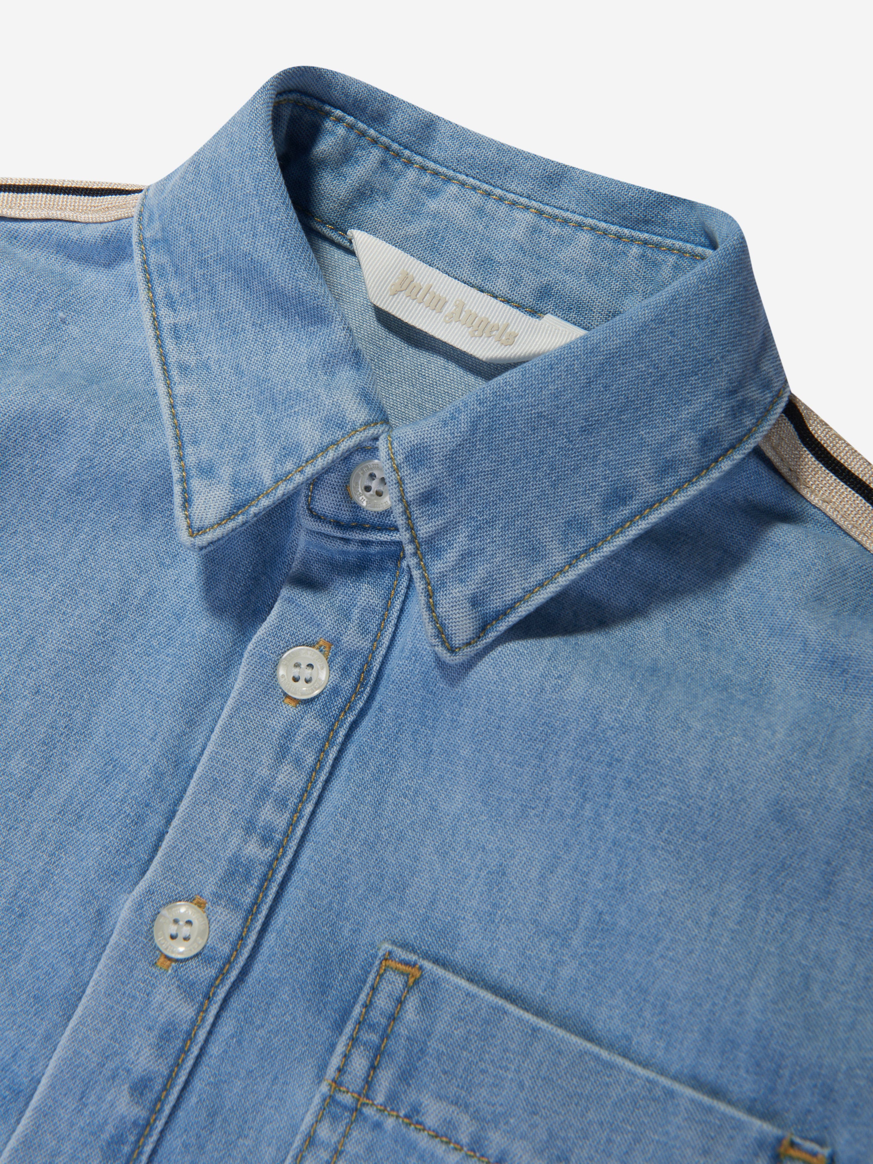 Palm Angels Boys Track Chambray Oversized Shirt in Blue Quality Free Shipping Outlet