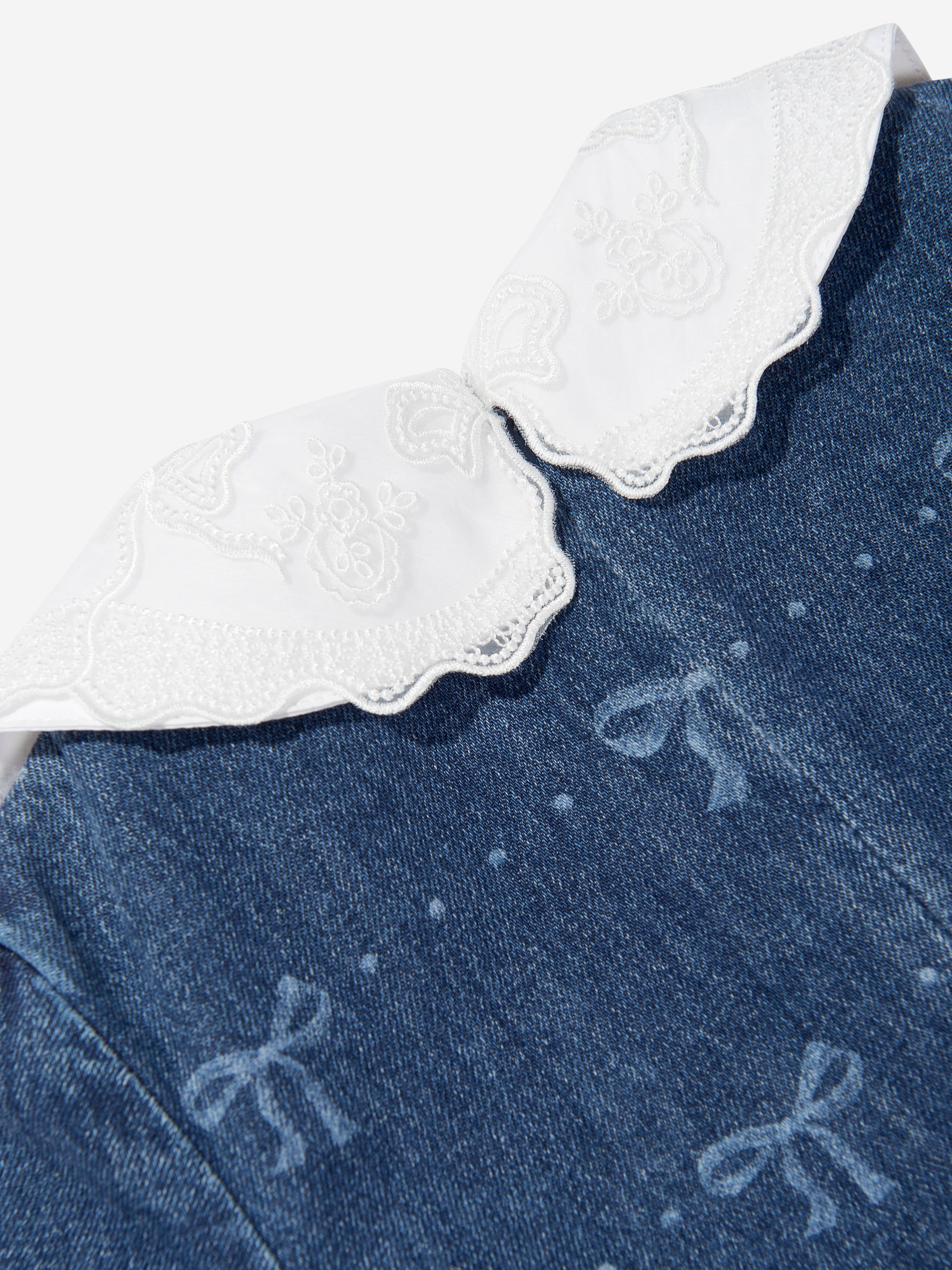 Girls Bow Denim Mini Dress in Blue Get Authentic Cheap Online