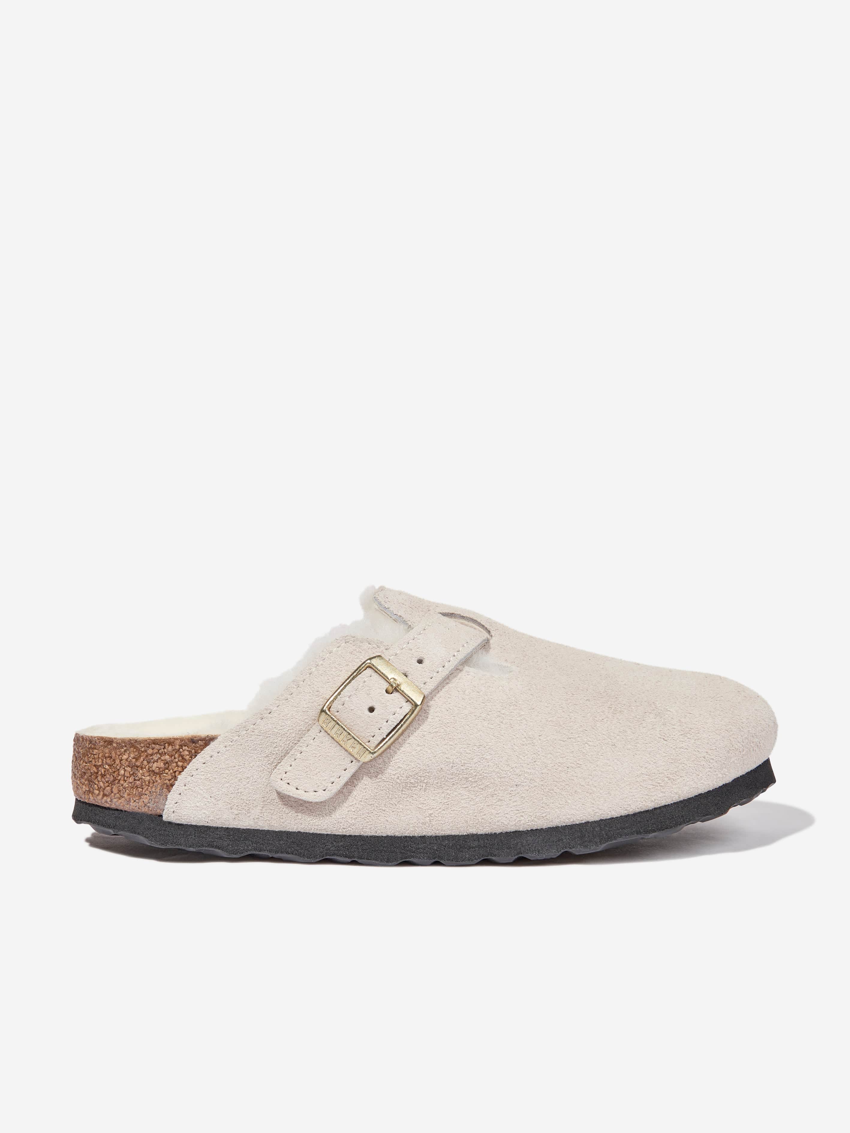 BIRKENSTOCK Boys Boston Shearling Suede Clogs in White Outlet New Styles