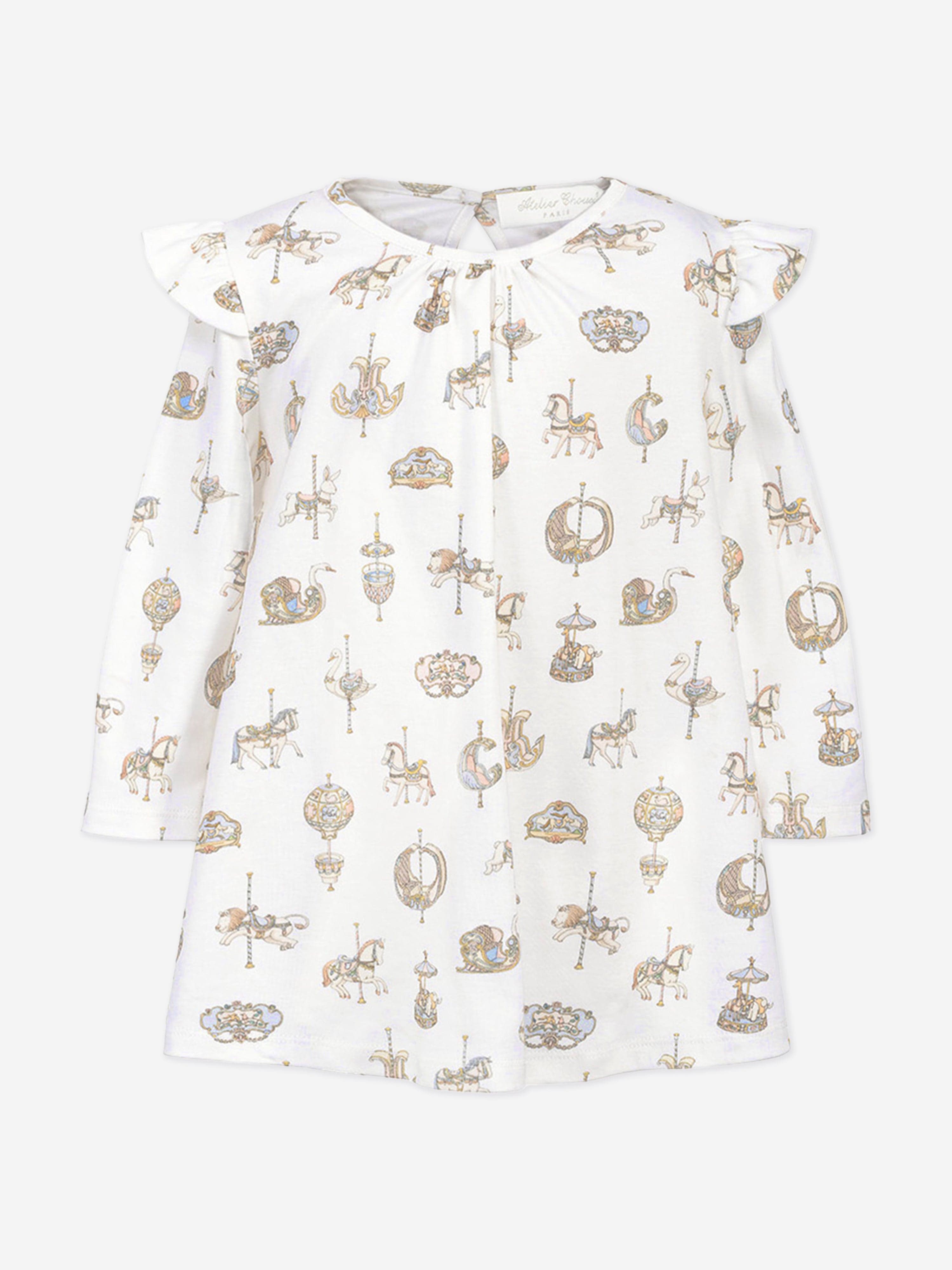 Atelier Choux Baby Girls Carousel Jersey Dress in White Big Discount Online