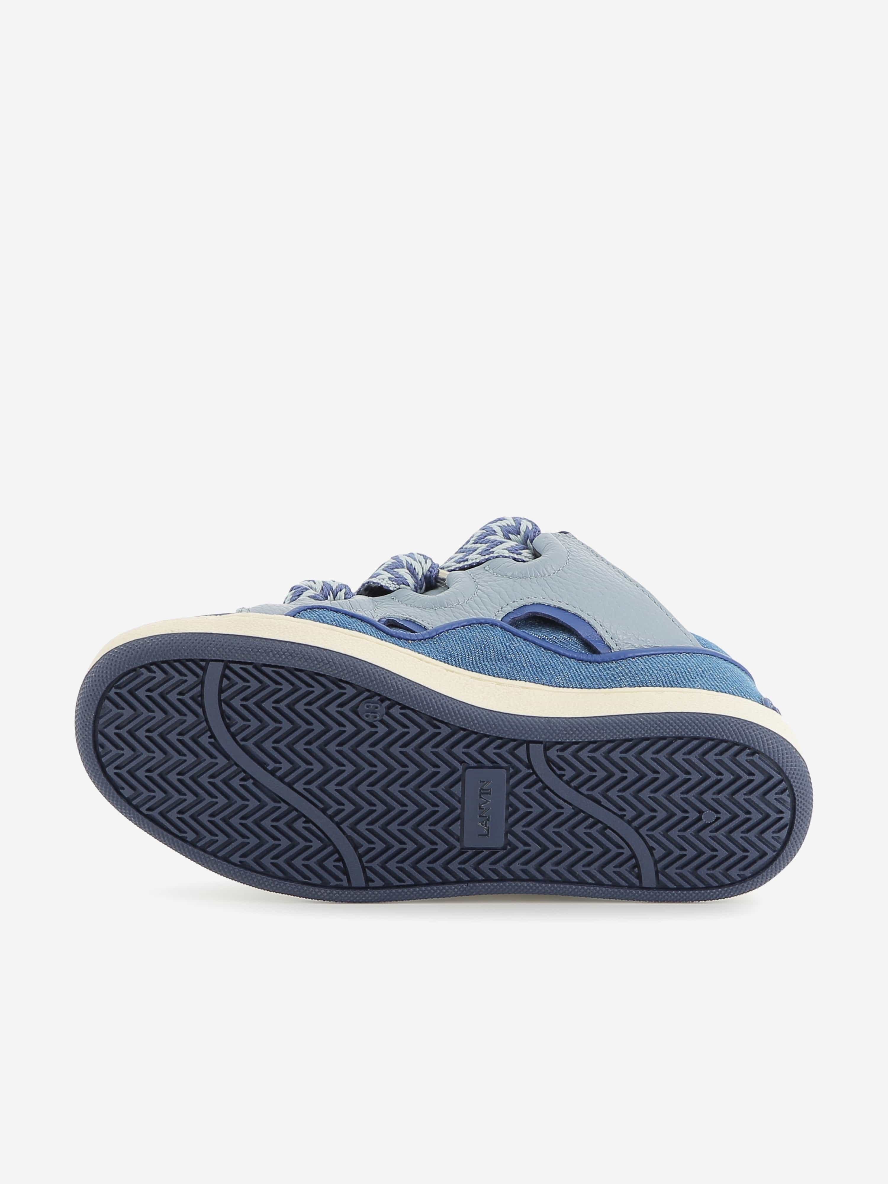Lanvin Kids Denim and Leather Curb Trainers Low Pice Sale Online