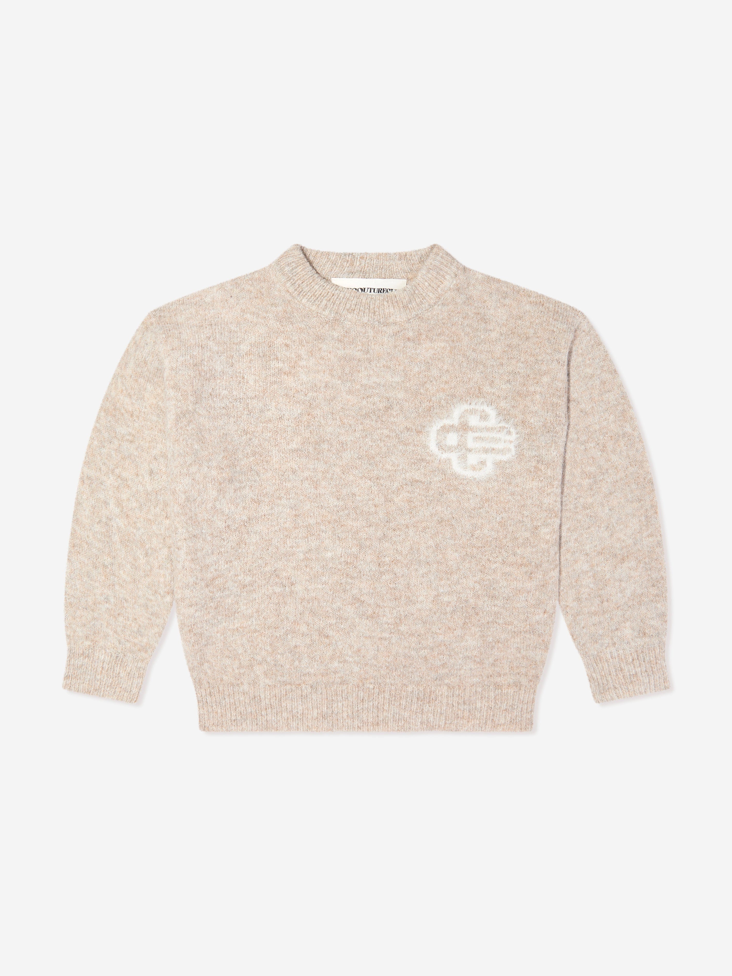 The Couture Club Kids Fluffy Knit Emblem Jumper in Beige Factory Outlet