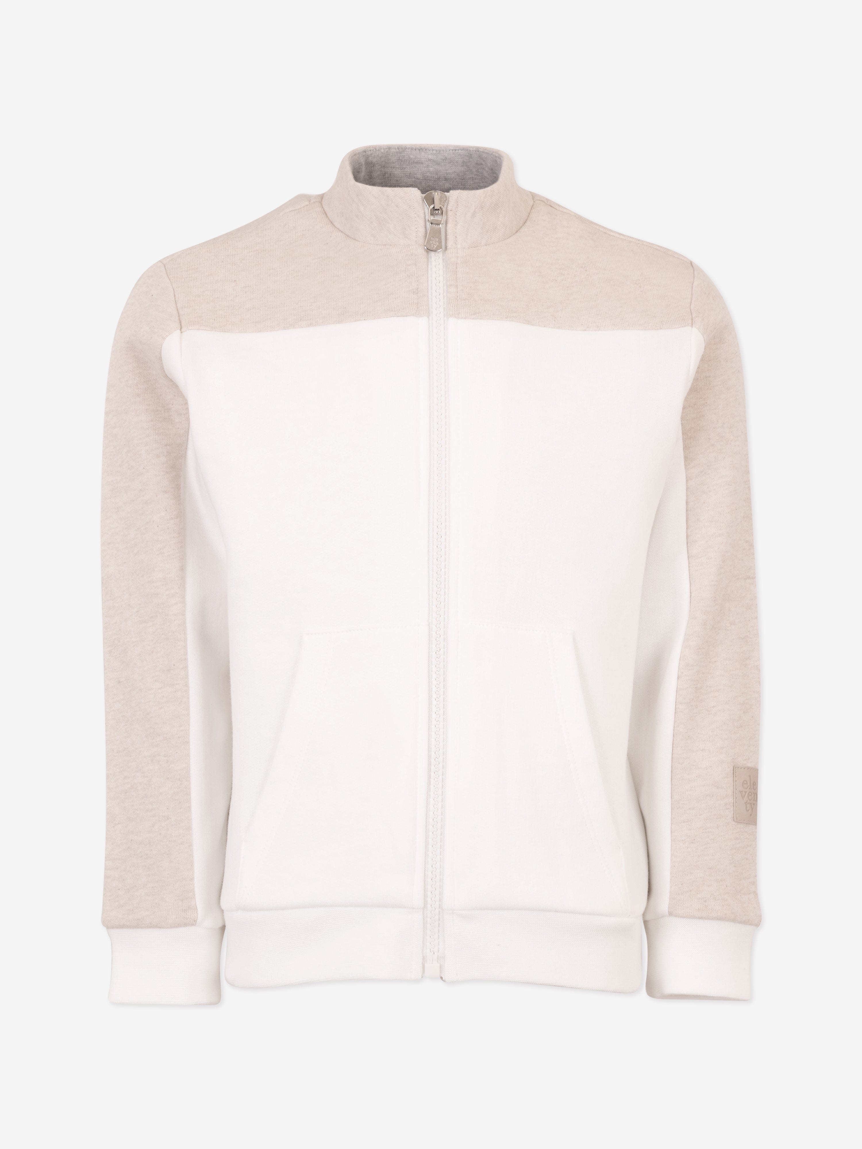Eleventy Boys Jersey Zip Up Cardigan in Ivory Free Shipping For Sale