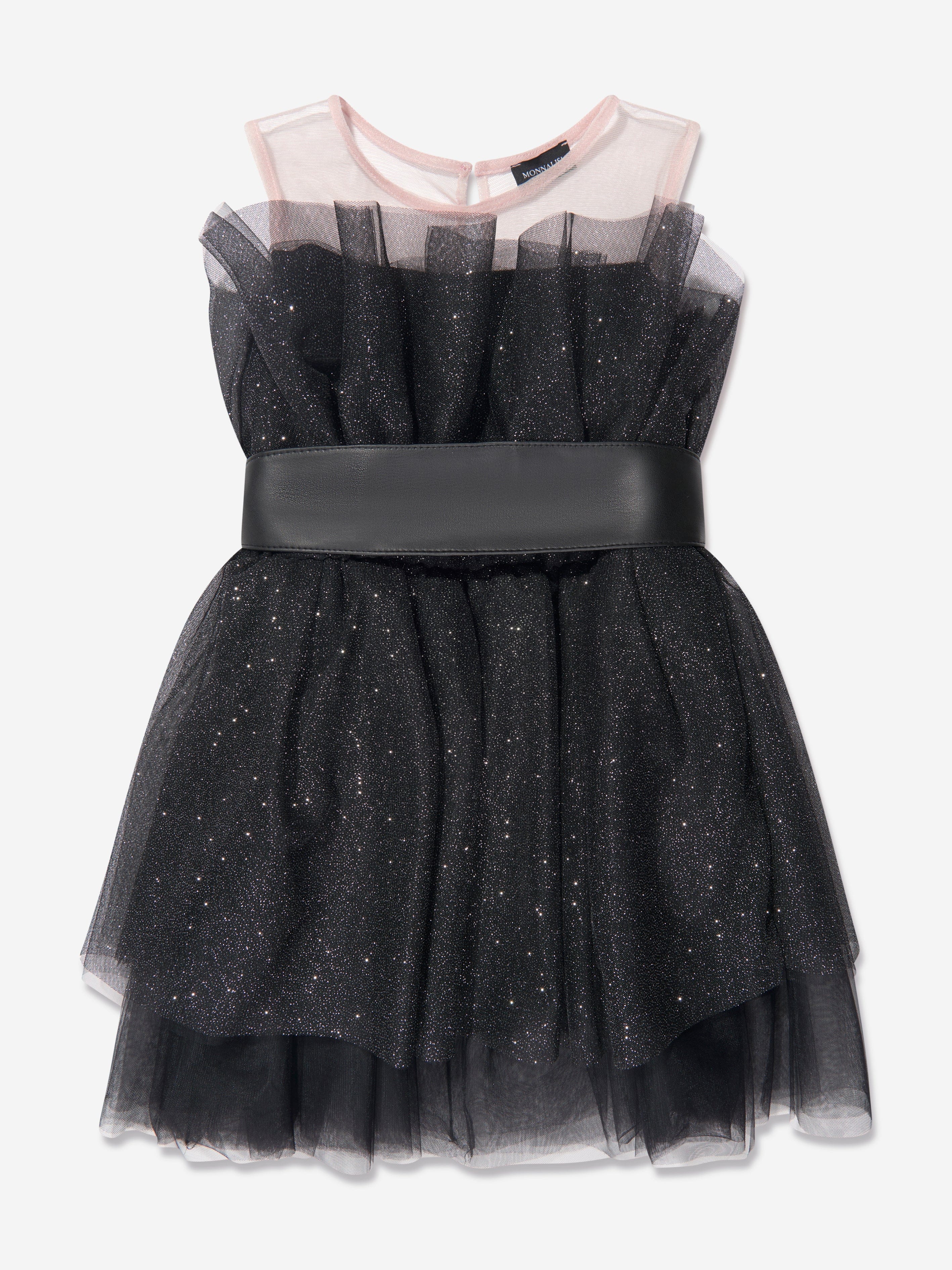 Monnalisa Girls Glittery Tulle Mini Dress in Black Geniue Stockist Cheap Pice