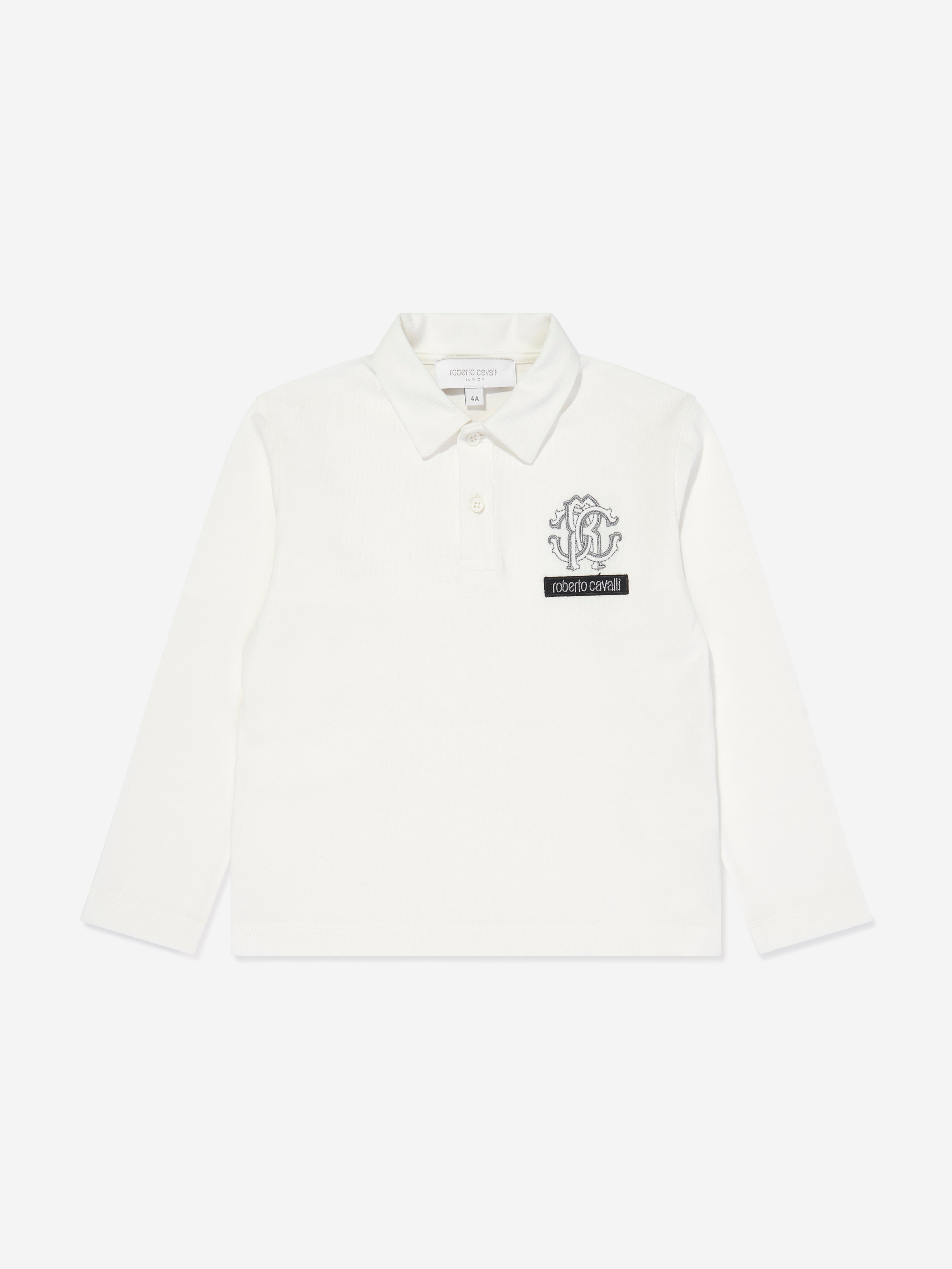 Roberto Cavalli Boys Long Sleeve Logo Polo Shirt in White Outlet