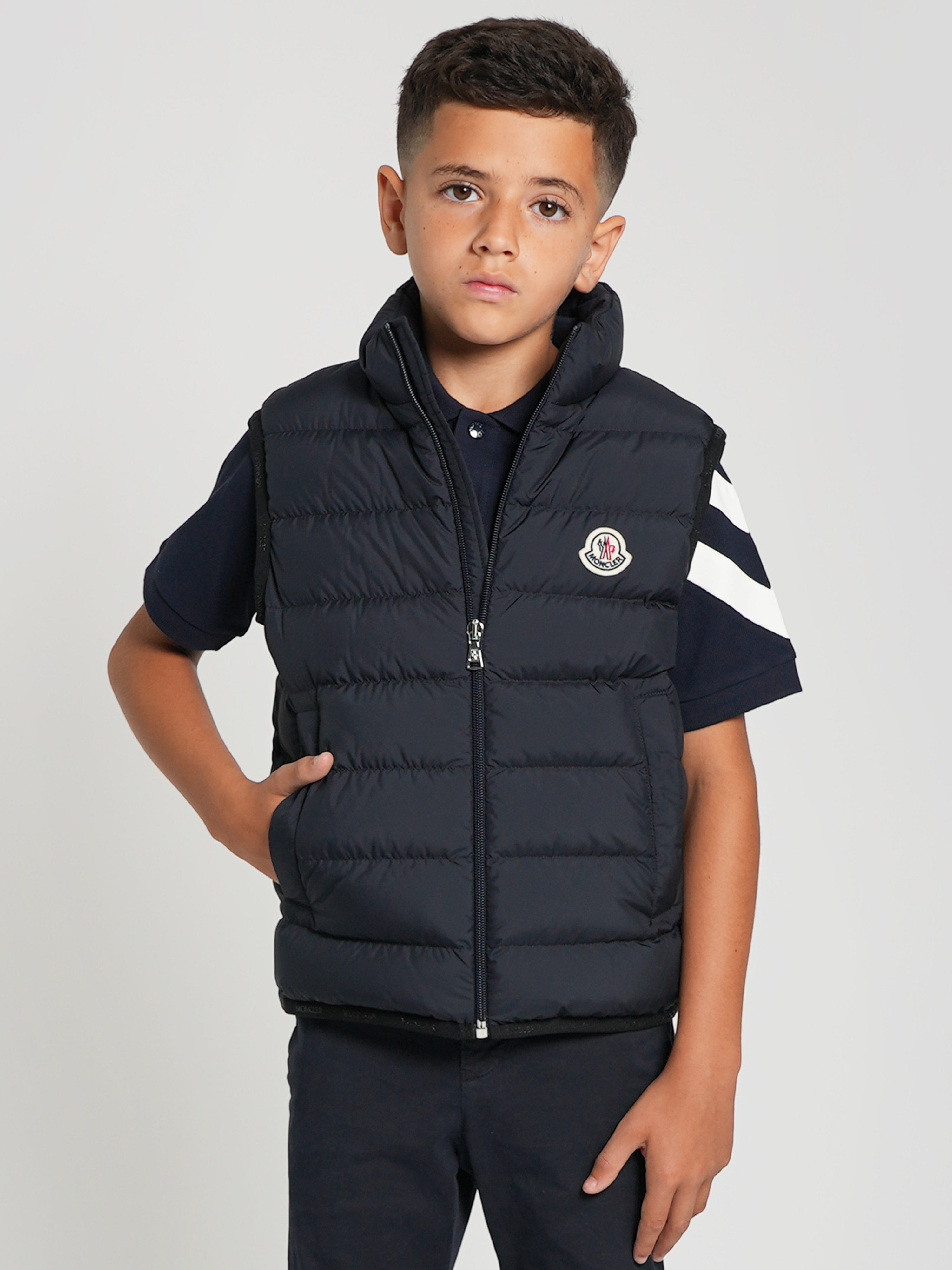 Moncler Enfant Boys Down Padded Contrin Gilet in Navy Discount Amazon