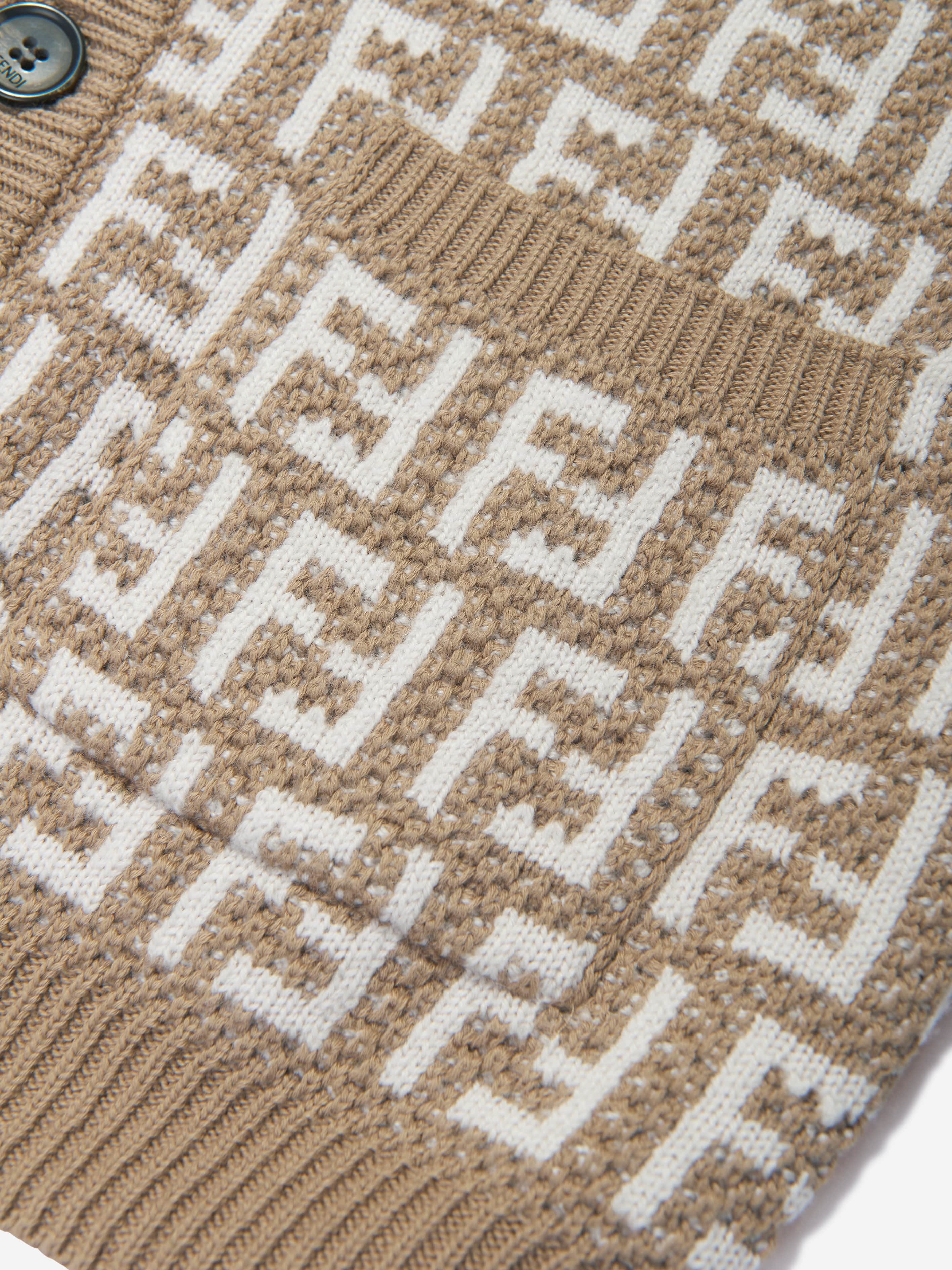 Fendi Kids Knitted FF Logo Cardigan in Beige Buy Cheap Latest