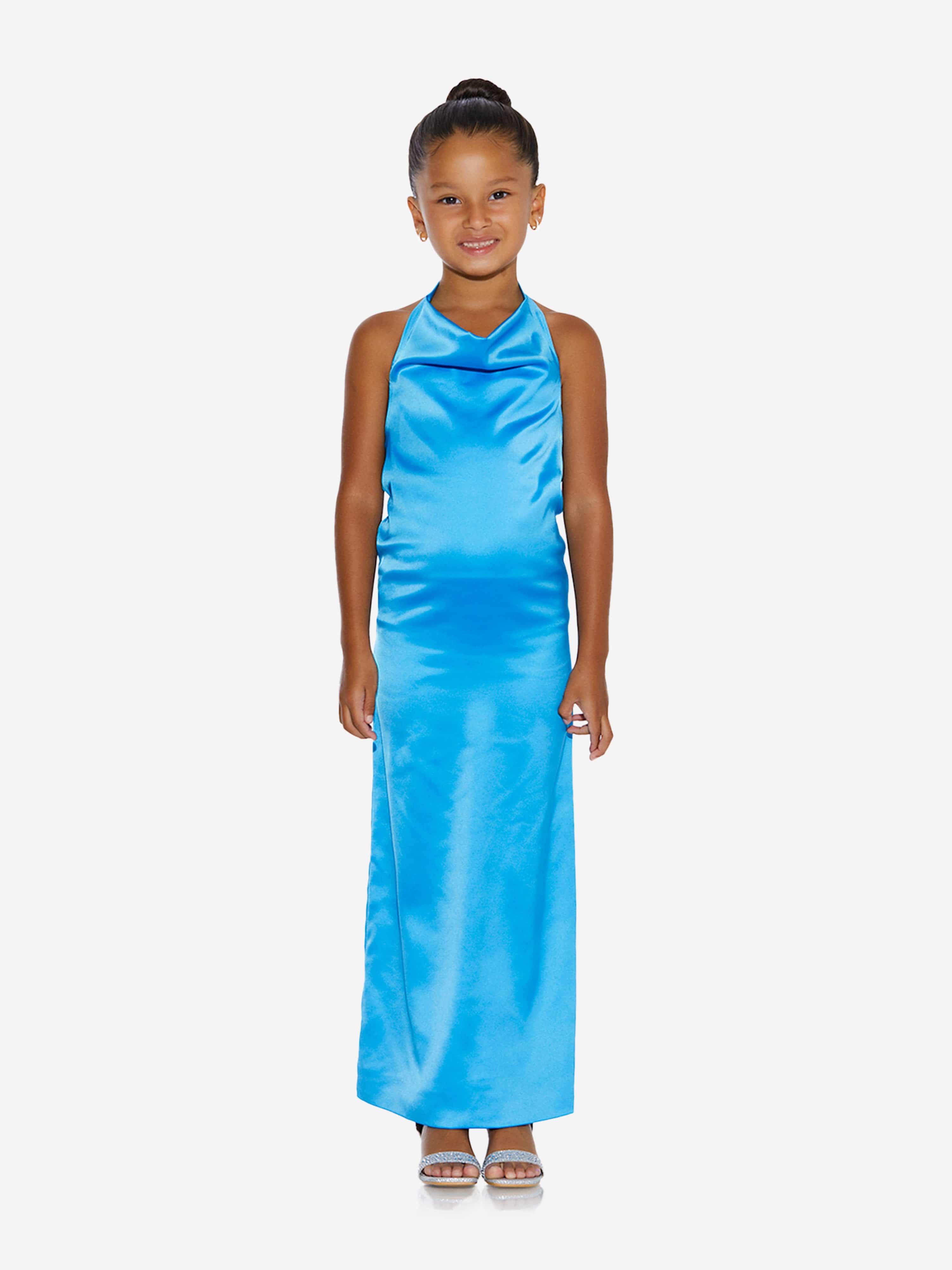 AY by AYLA Girls Backless Satin Maxi Dress in Blue Discount Supply