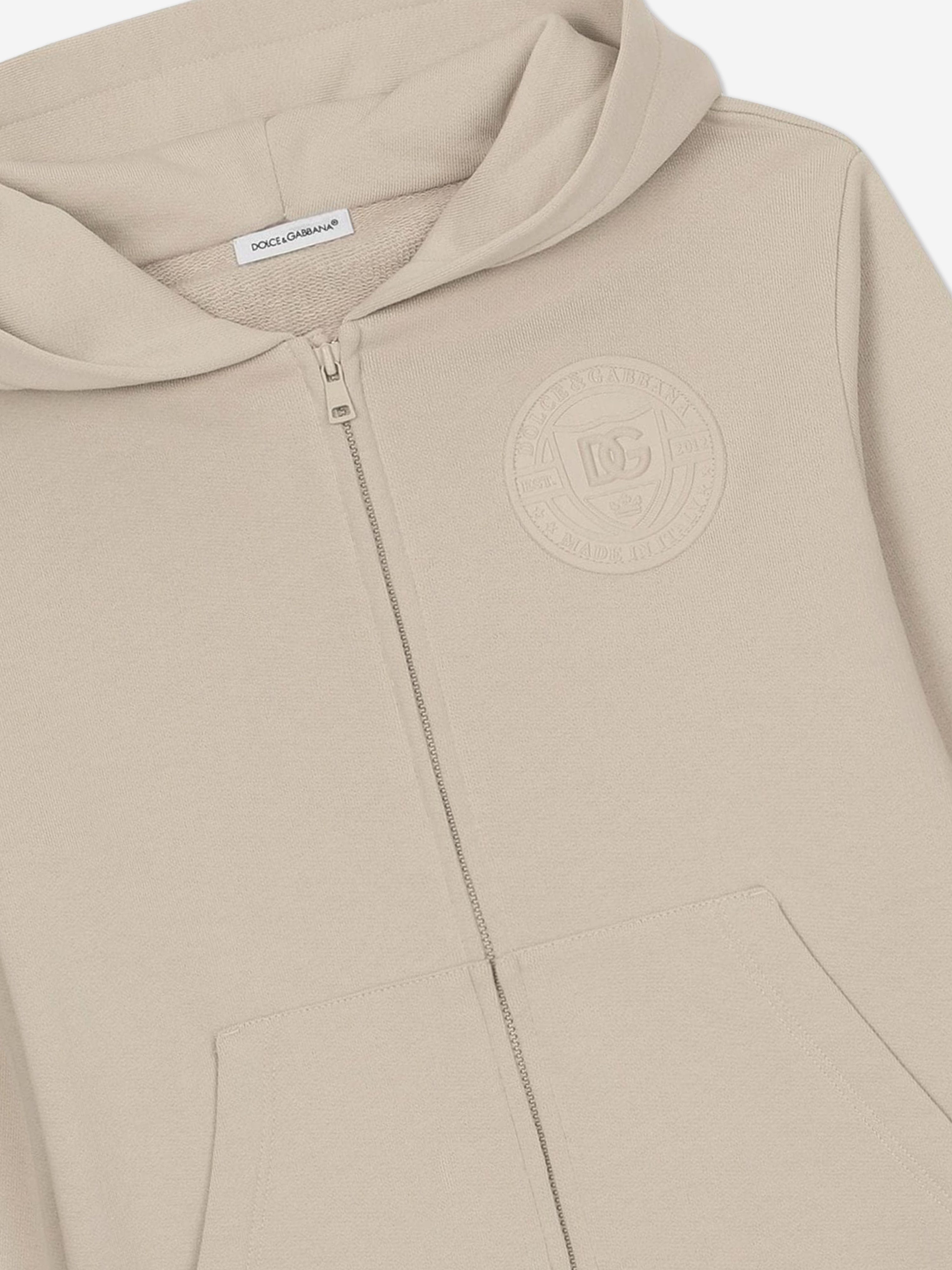 Dolce & Gabbana Boys Logo Stamp Zip Up Top in Beige Fashionable For Sale