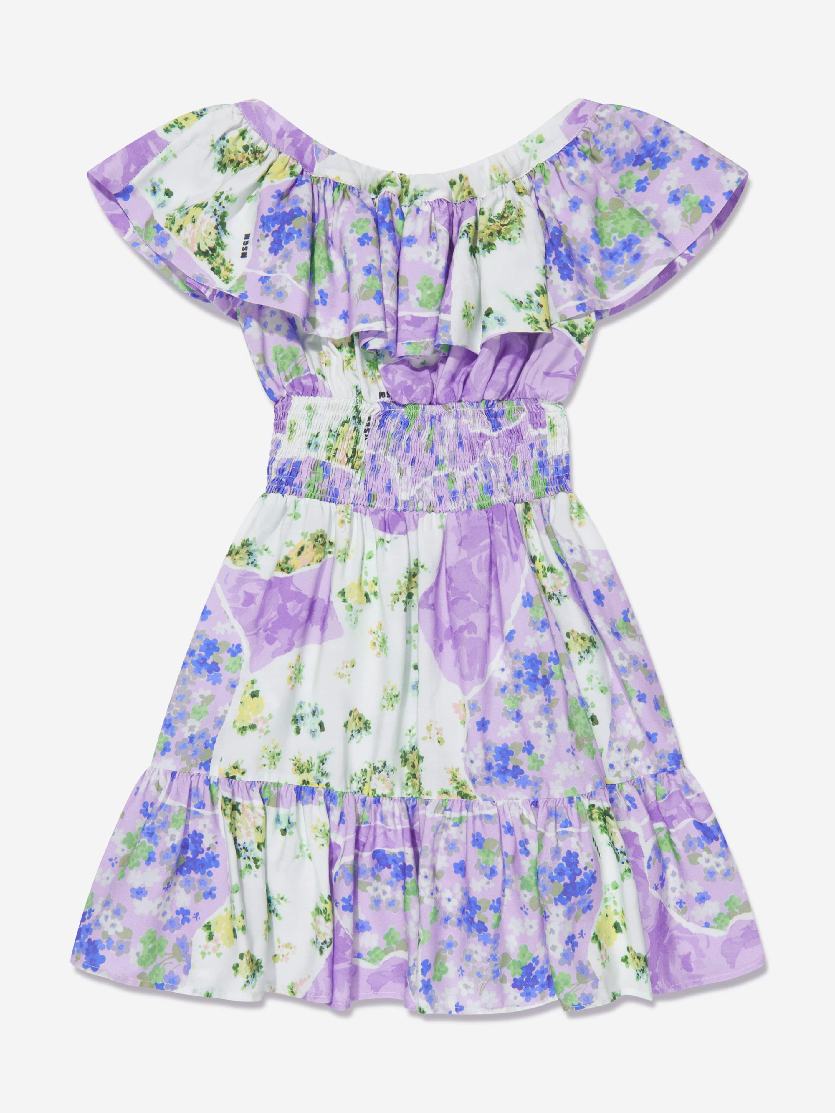 MSGM Girls Satin Floral Ruffle Dress in Multicolour Buy Cheap Outlet