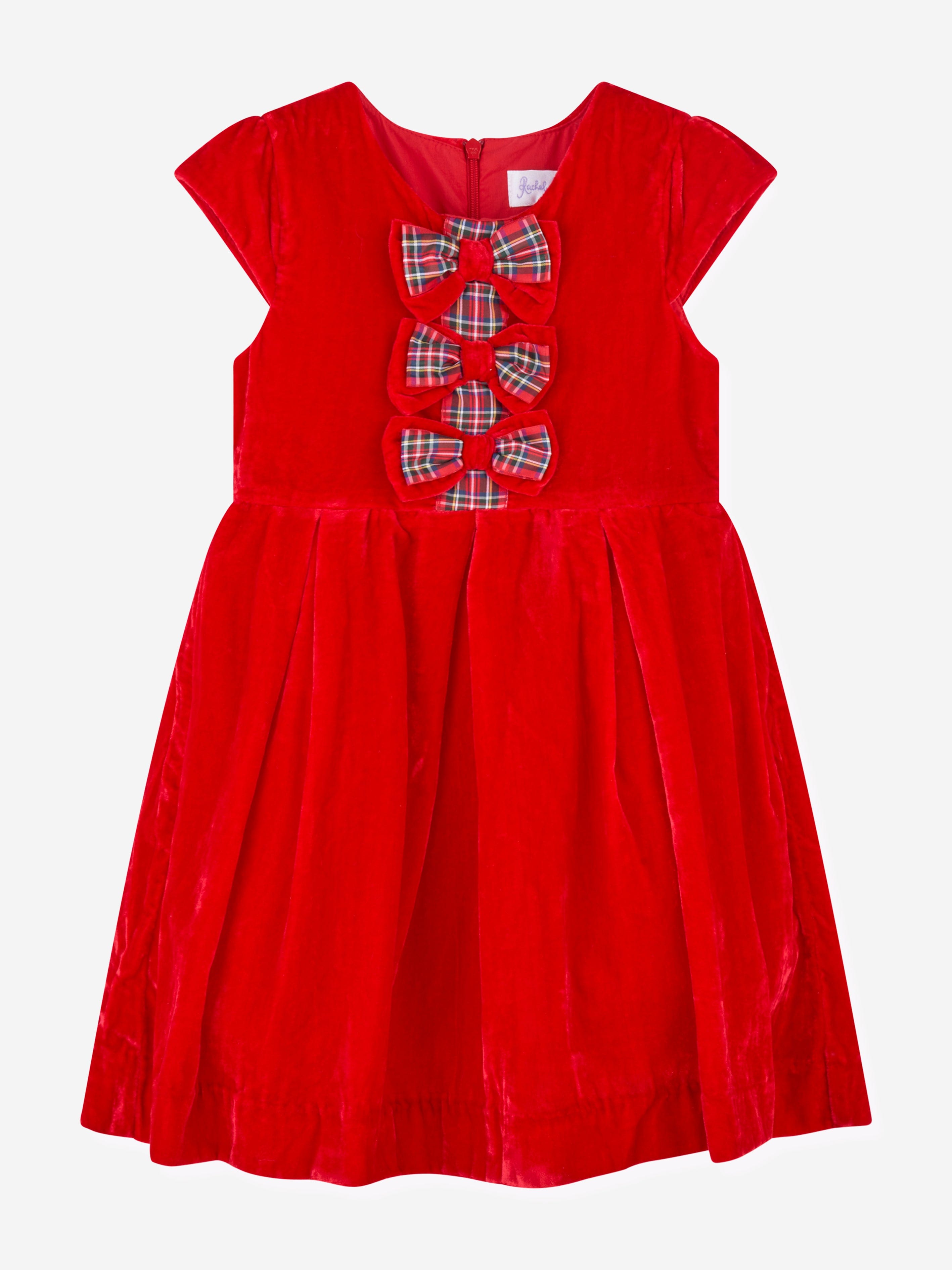 Rachel Riley Girls Tartan Bow Velvet Dress in Red Cheap Sale Discounts