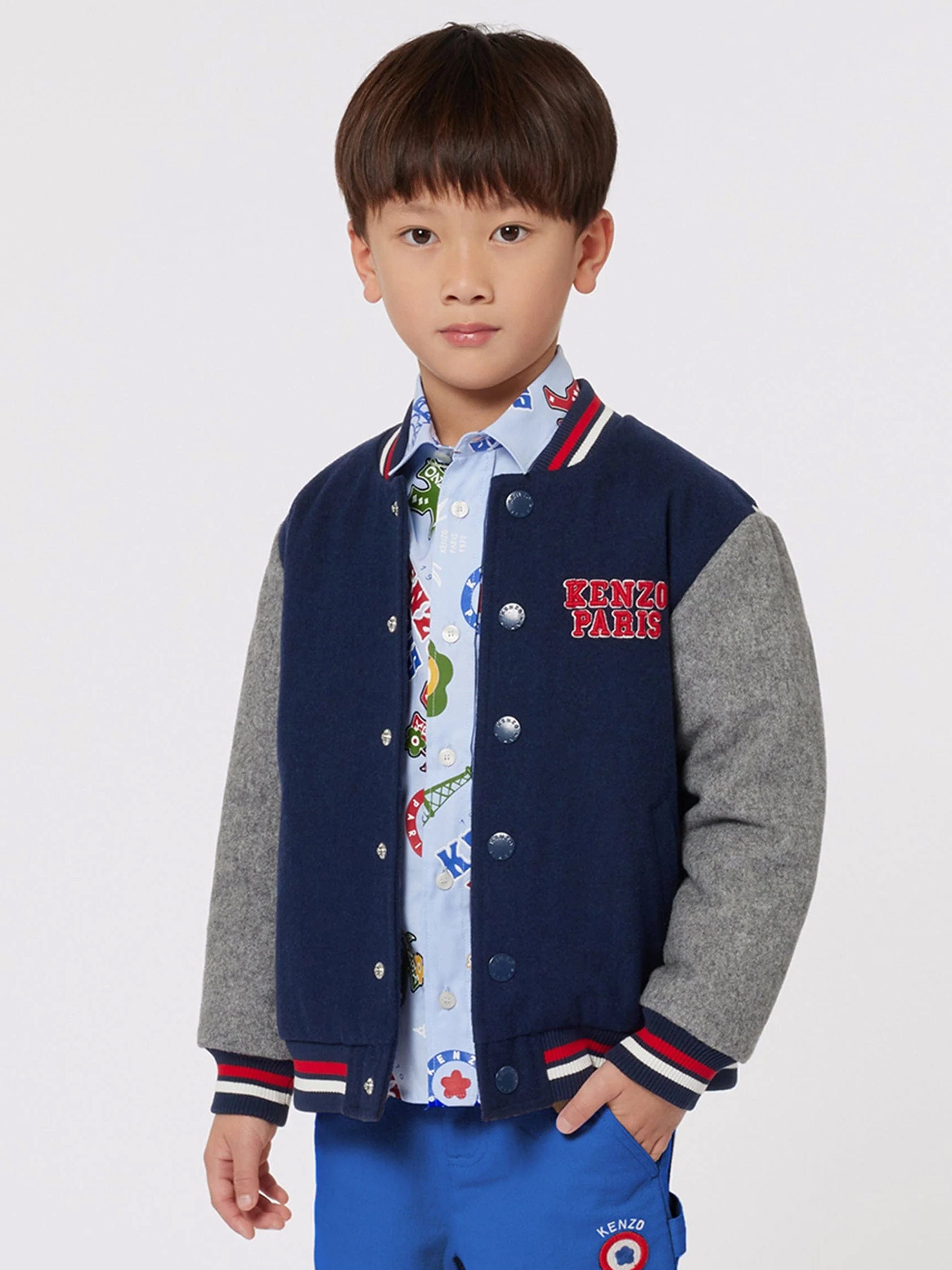 KENZO Boys Wool Bomber Jacket in Navy Cheap 100% Authentic