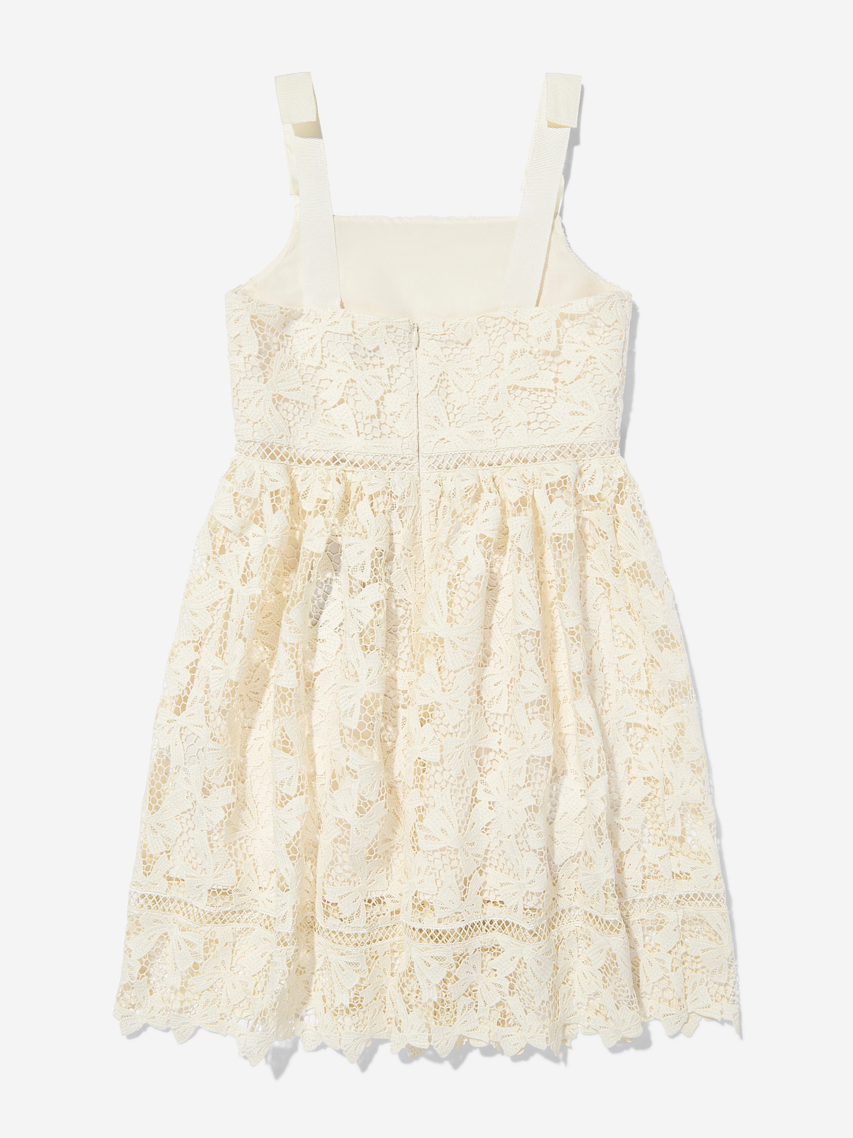 Girls Bow Lace Dress in White Clearance Online Fake