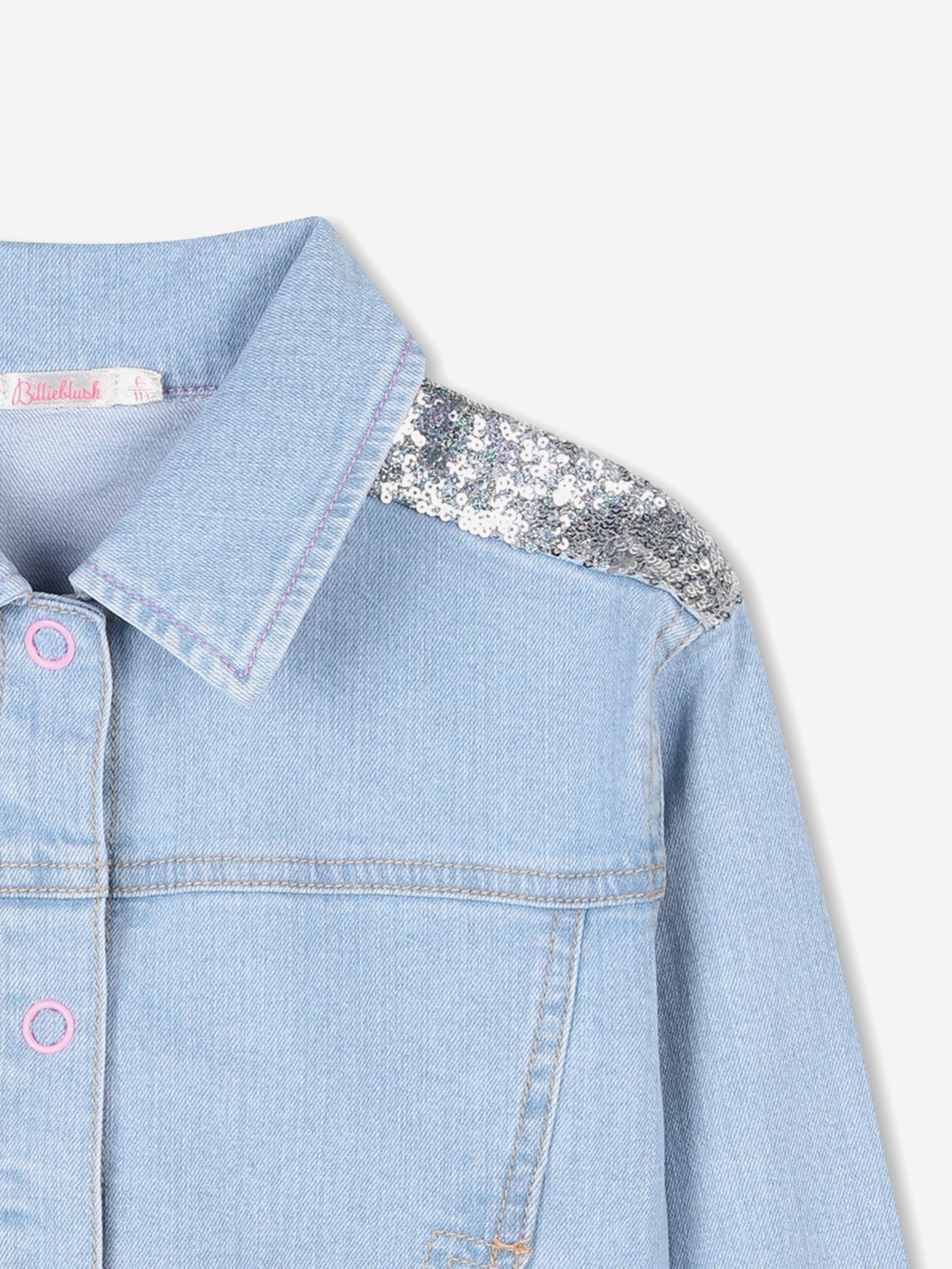 Girls Sequin Denim Jacket in Blue Shop For Cheap Pice