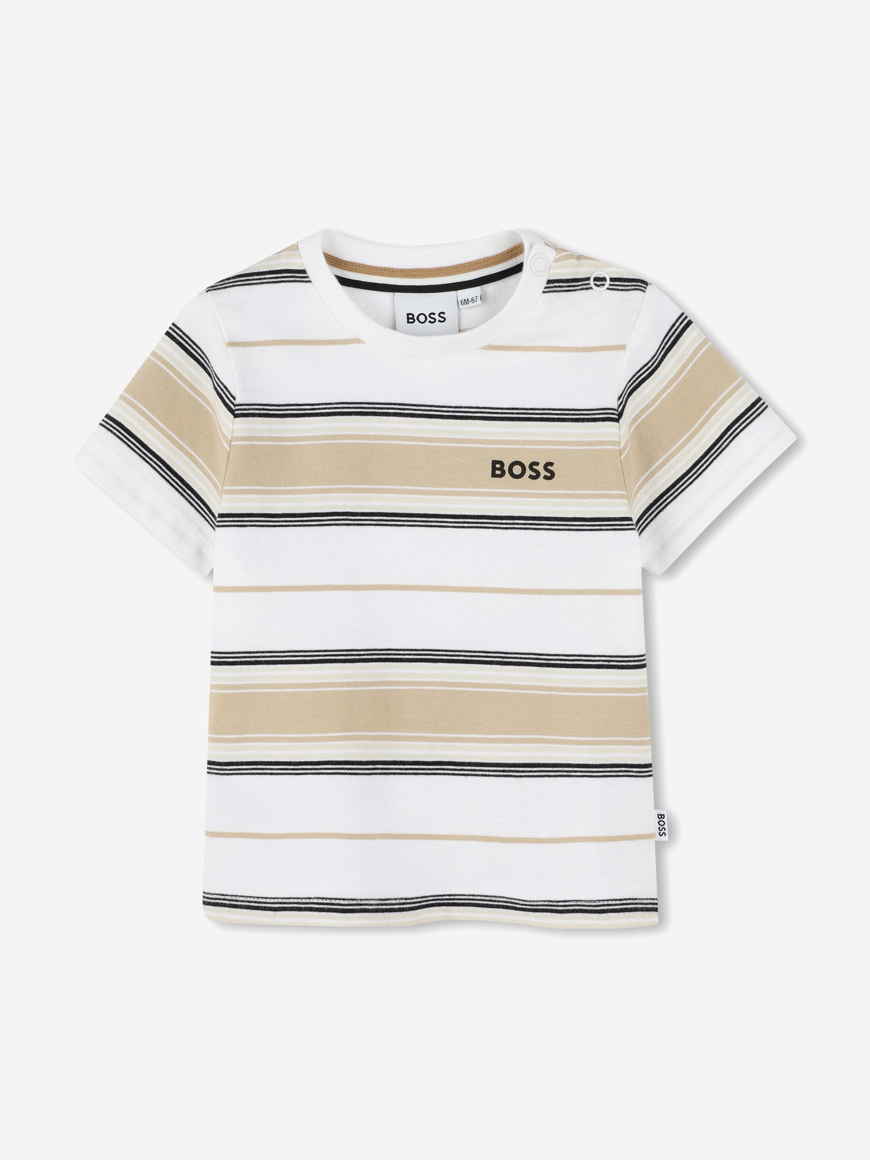 BOSS Baby Boys Striped Logo T-Shirt in Beige Get To Buy For Sale