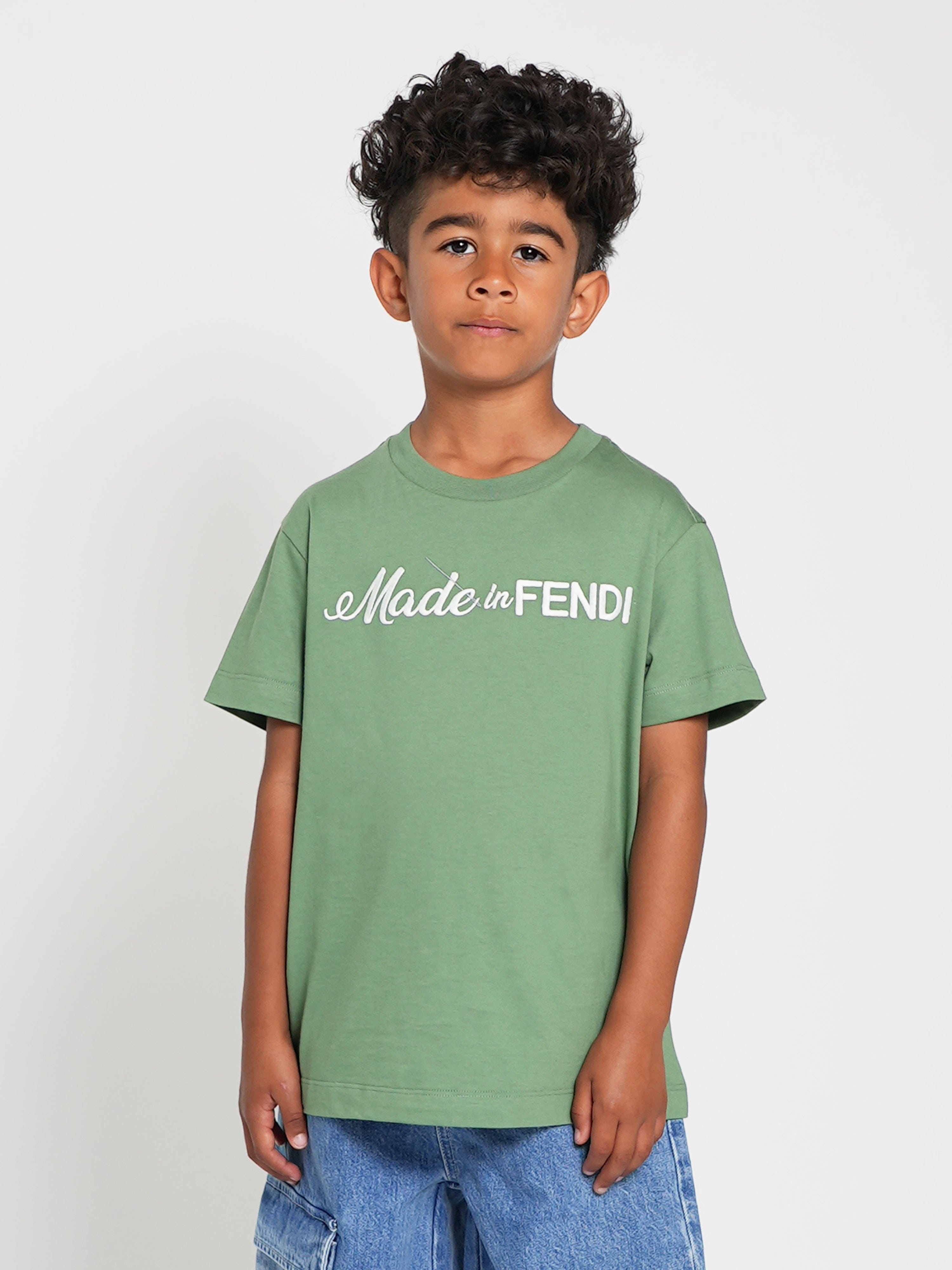 Fendi Kids Logo T-Shirt in Green Clearance Order