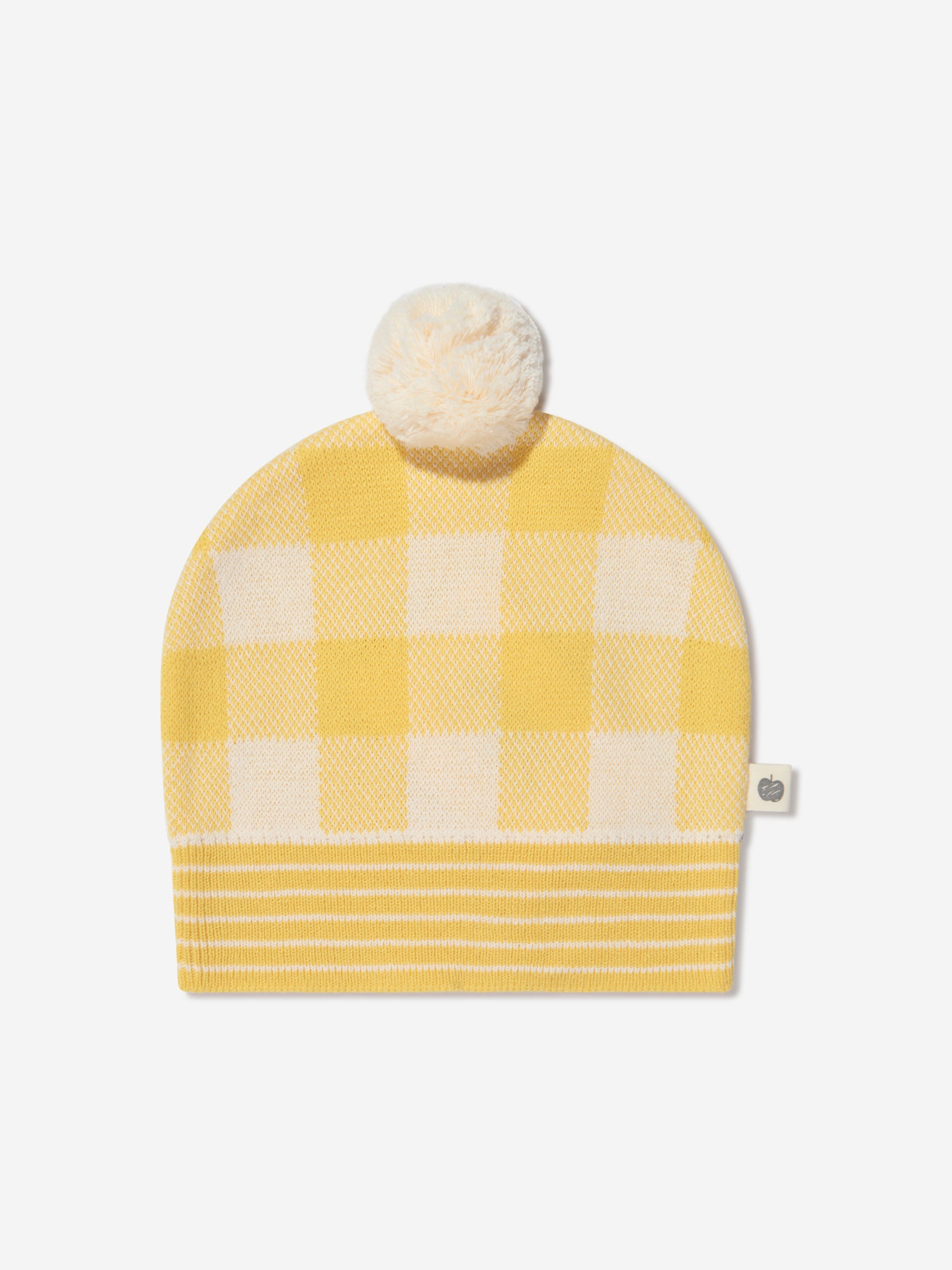 The Bonnie Mob Kids Check Jacquard Knit Hat in Yellow Cheapest For Sale
