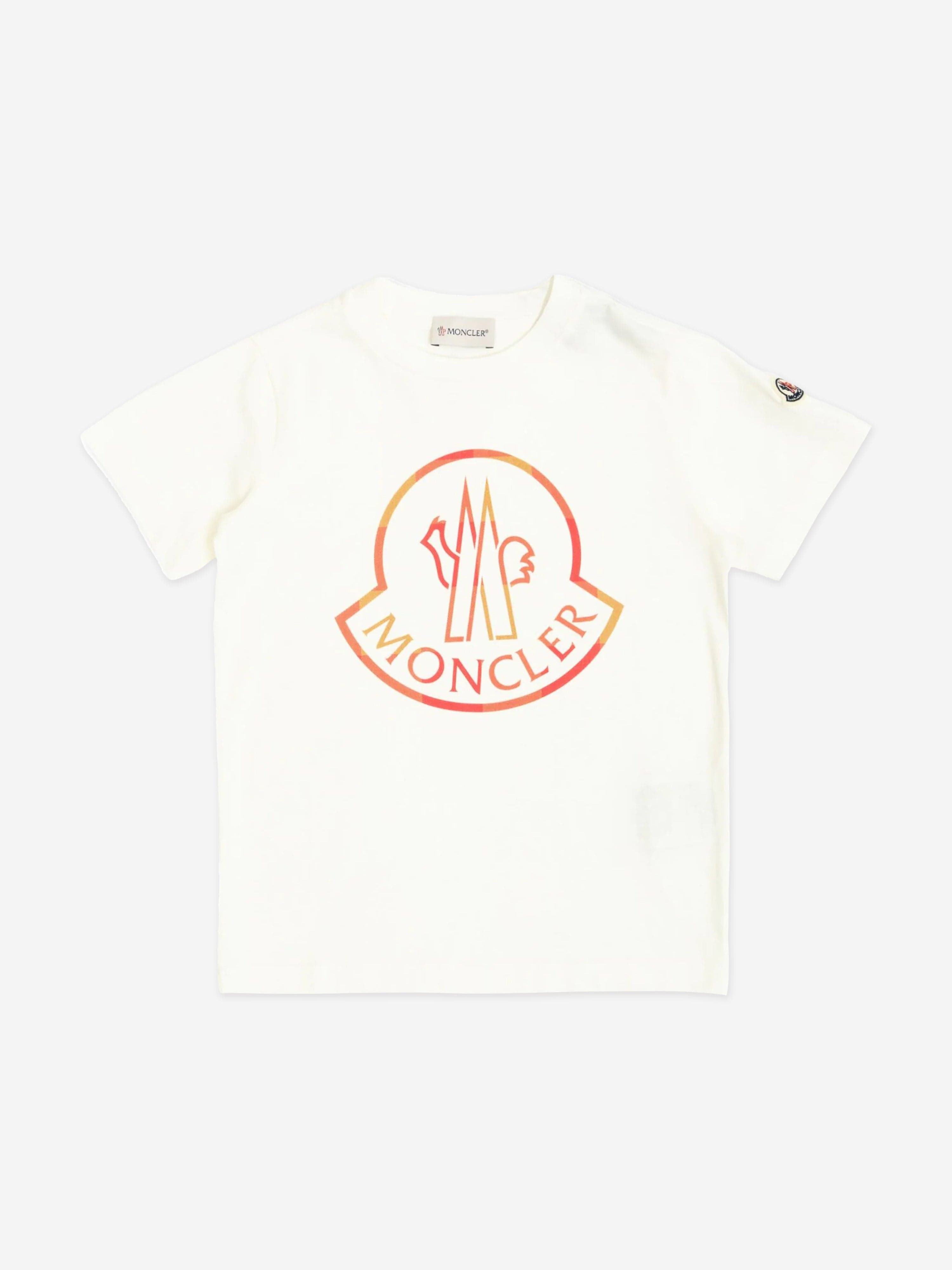 Moncler Enfant Boys Logo T-Shirt in White Deals Online