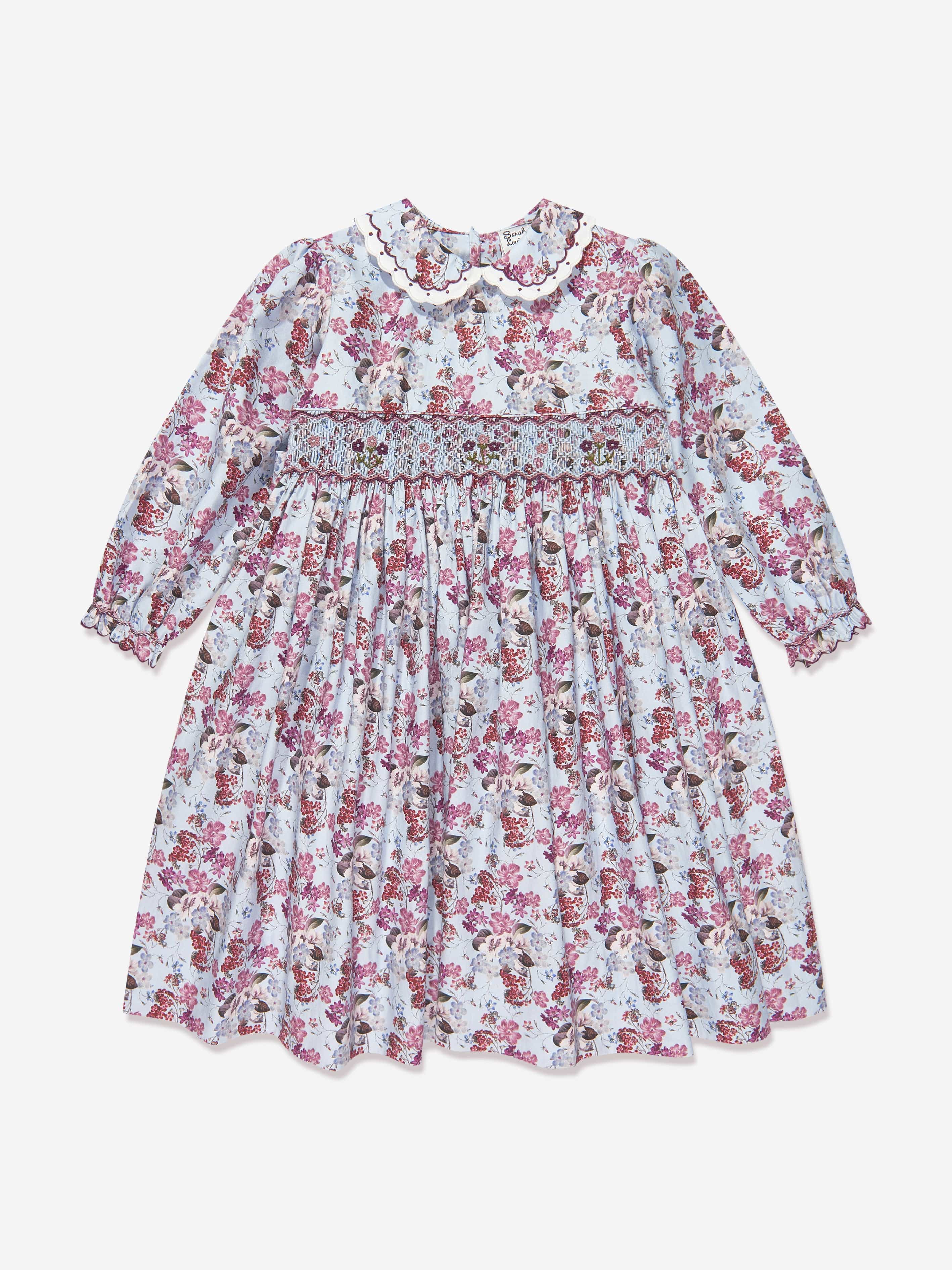 Sarah Louise Girls Floral Print Dress in Ivory Outlet Manchester