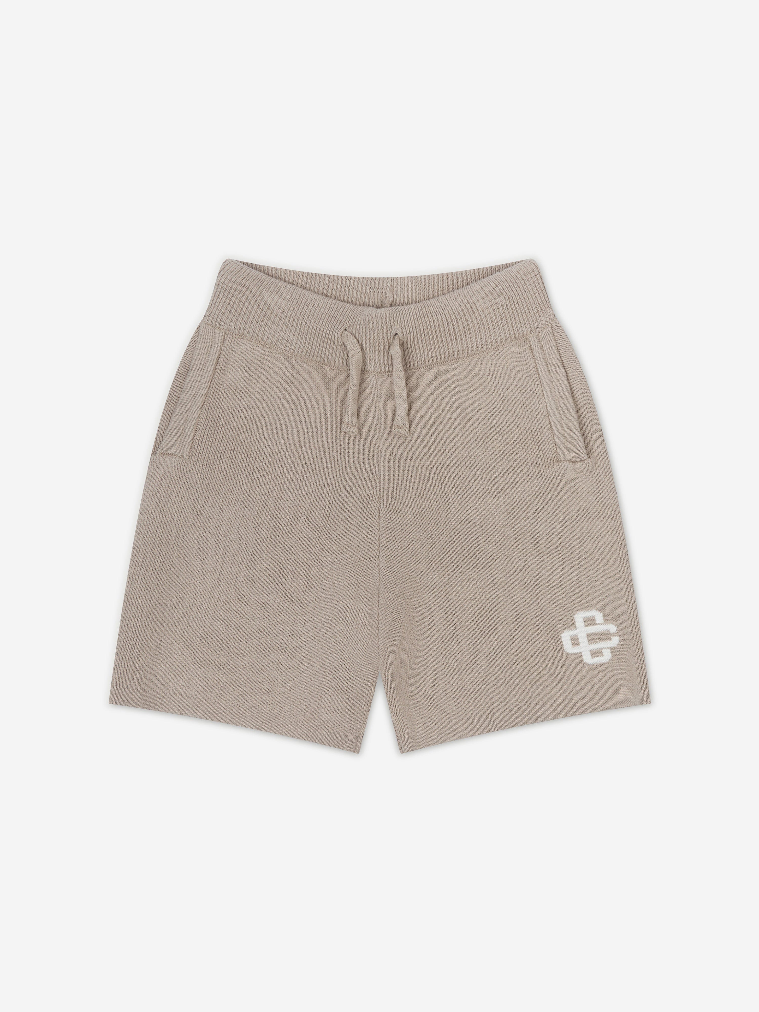 The Couture Club Kids Knitted Emblem Shorts in Beige Discount Official Site
