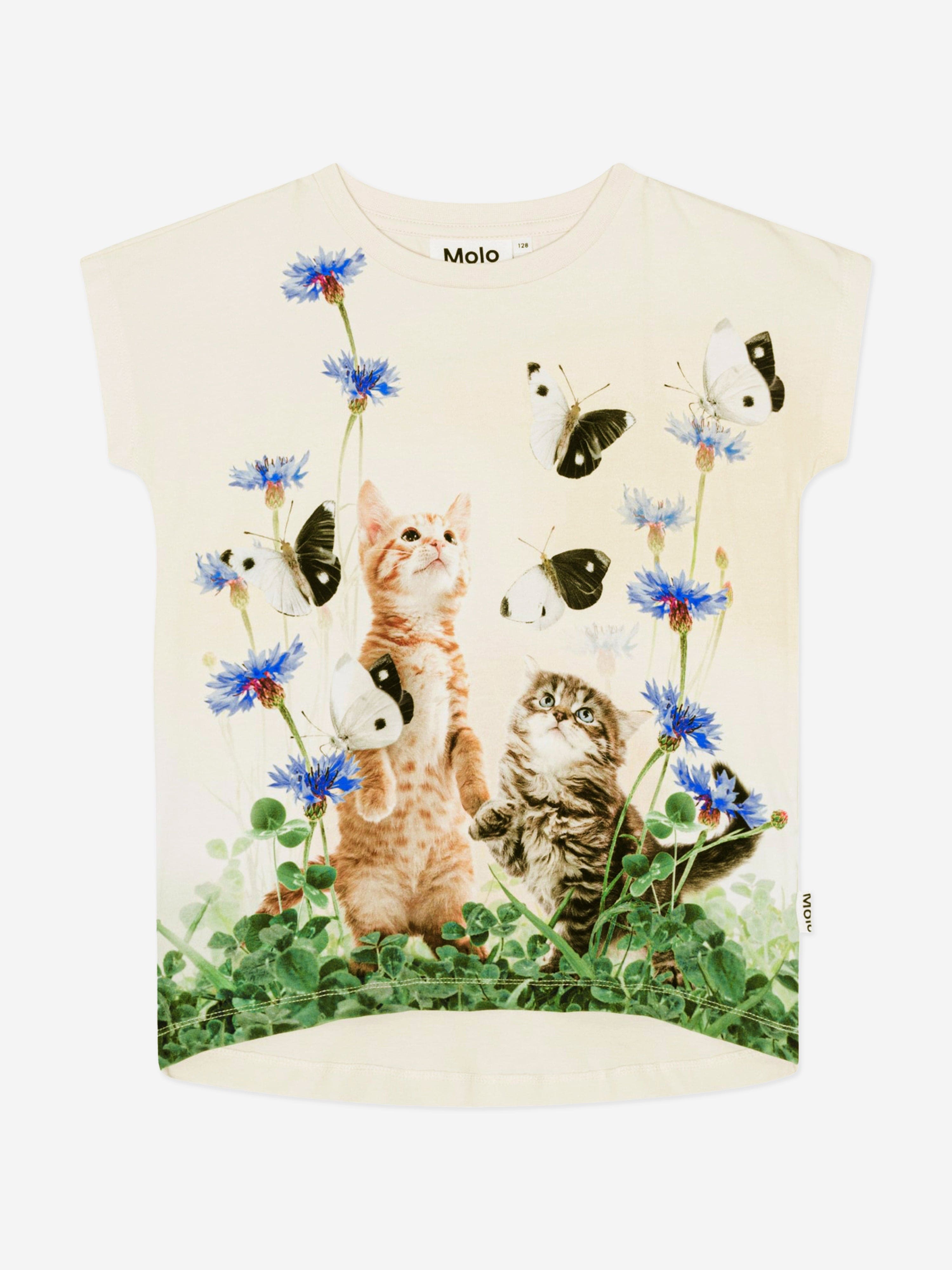 Molo Girls Yin Yang Kitten T-Shirt in White Sale Top Quality