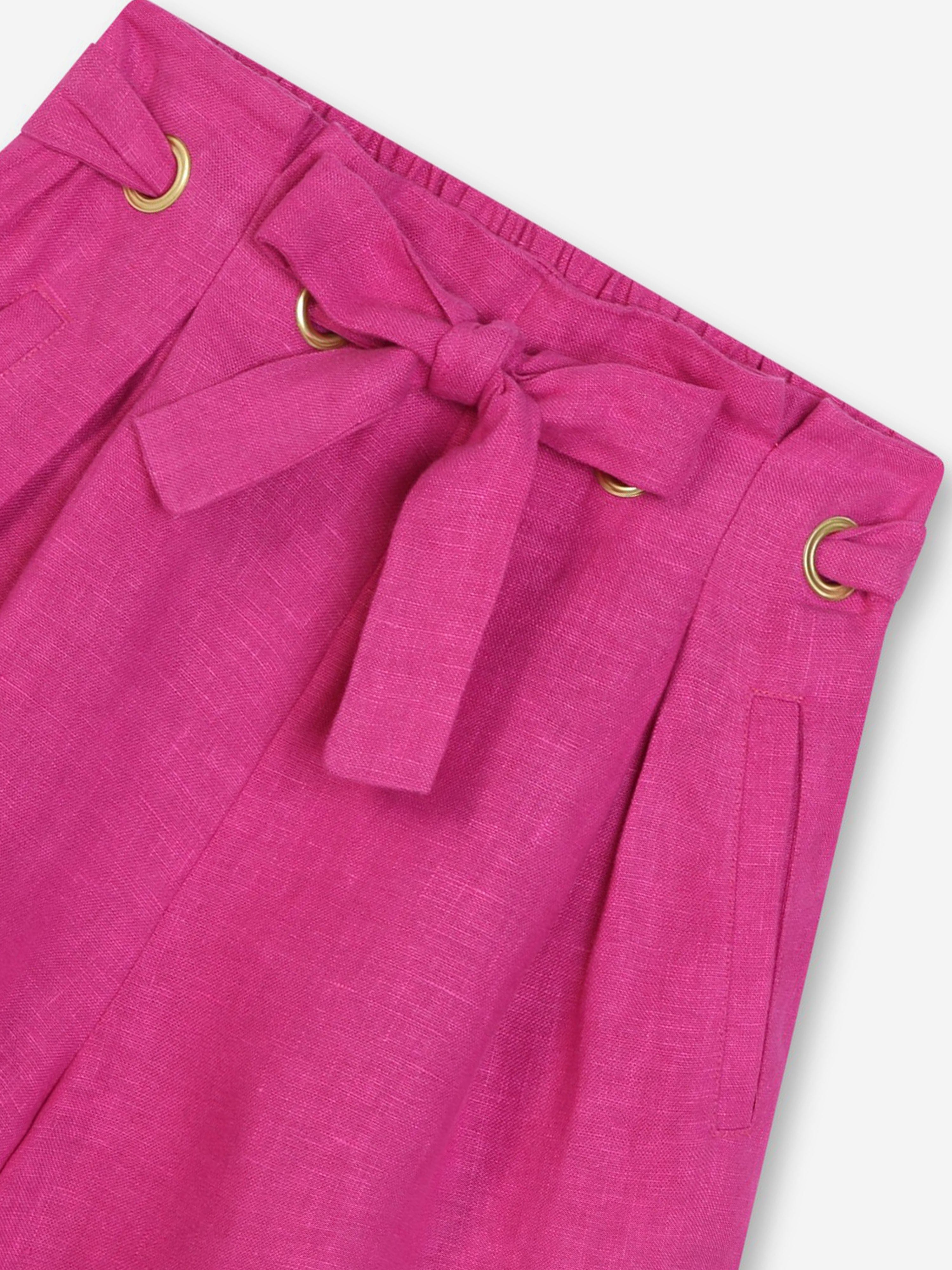 Chlo¨¦ Girls Linen Belted Shorts in Pink Clearance Cheapest Pice