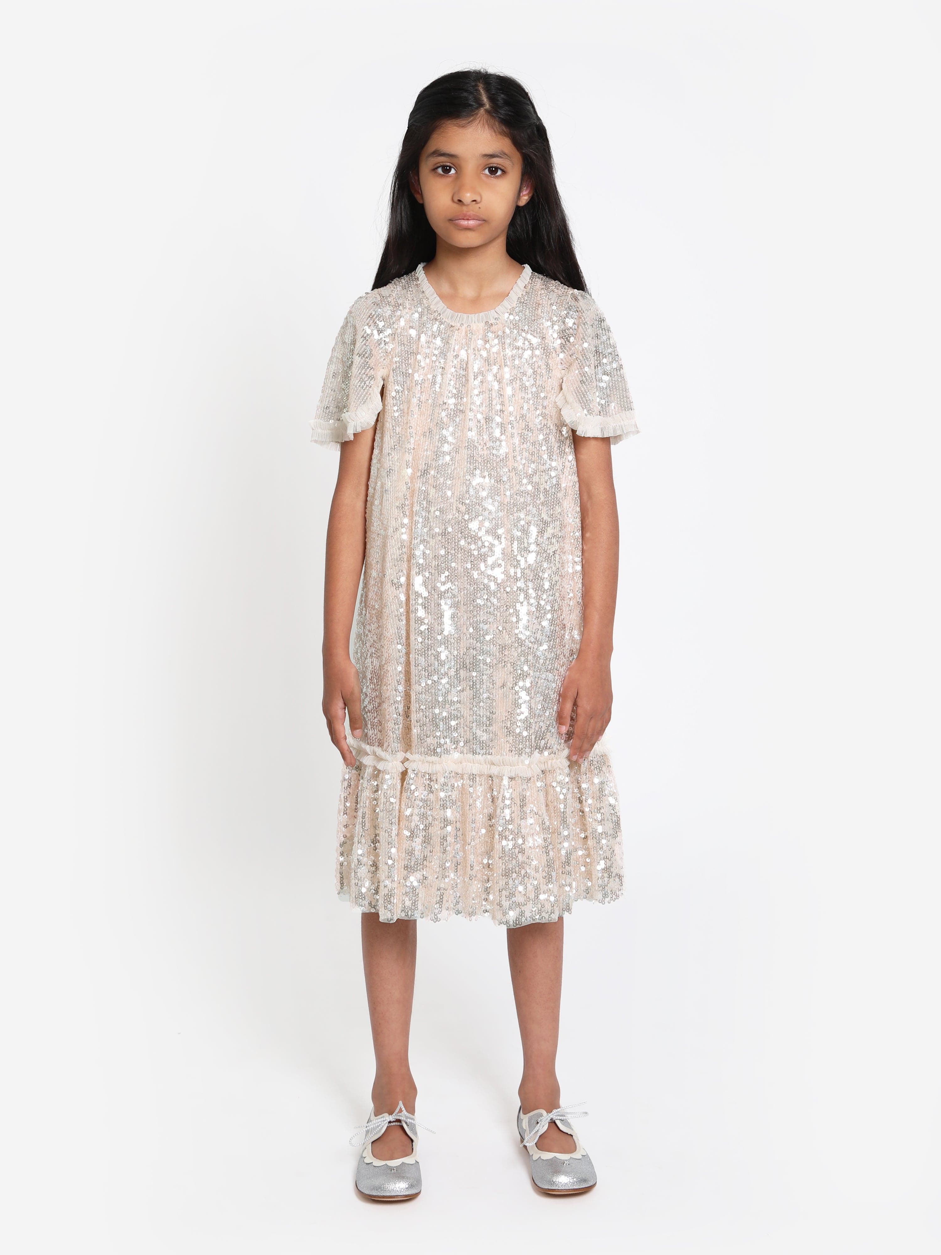 Needle & Thread Girls Mila Gloss Dress in Cream Buy Cheap With Mastercard