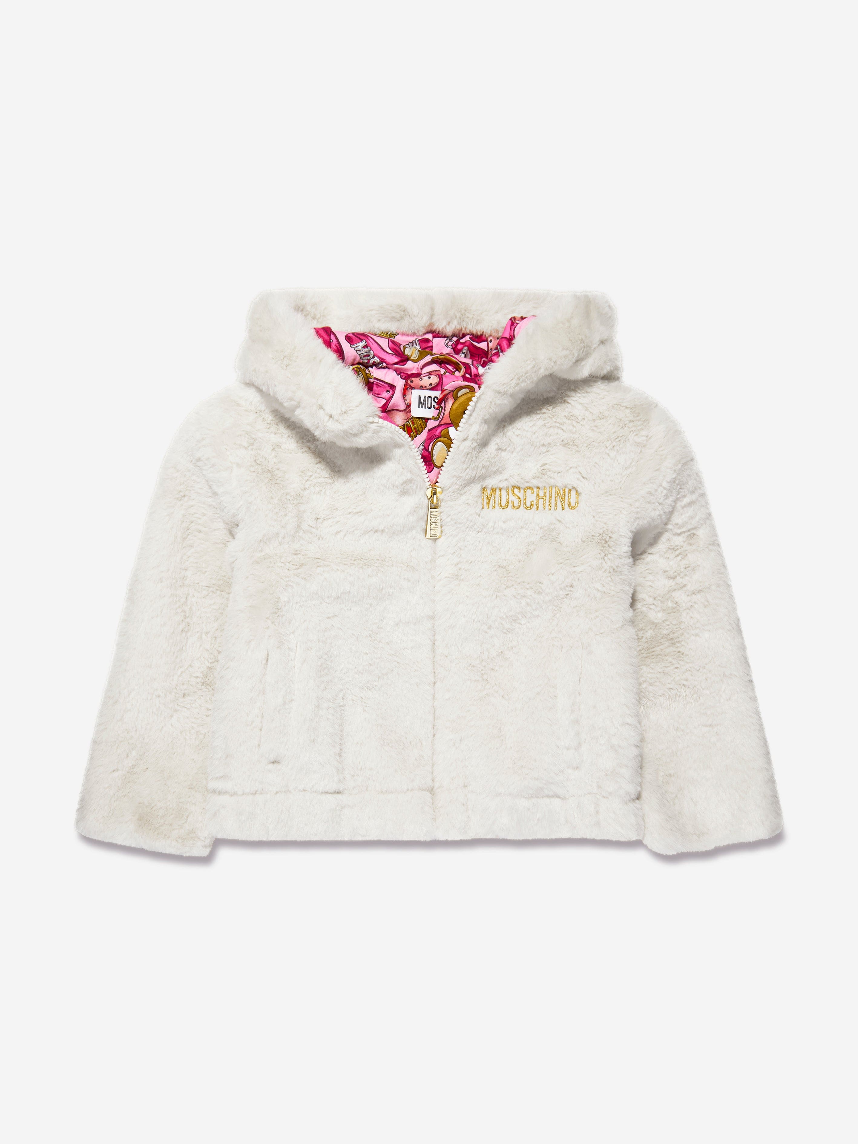 Moschino Girls Hooded Zip Up Jacket in Ivory Online Online For Sale