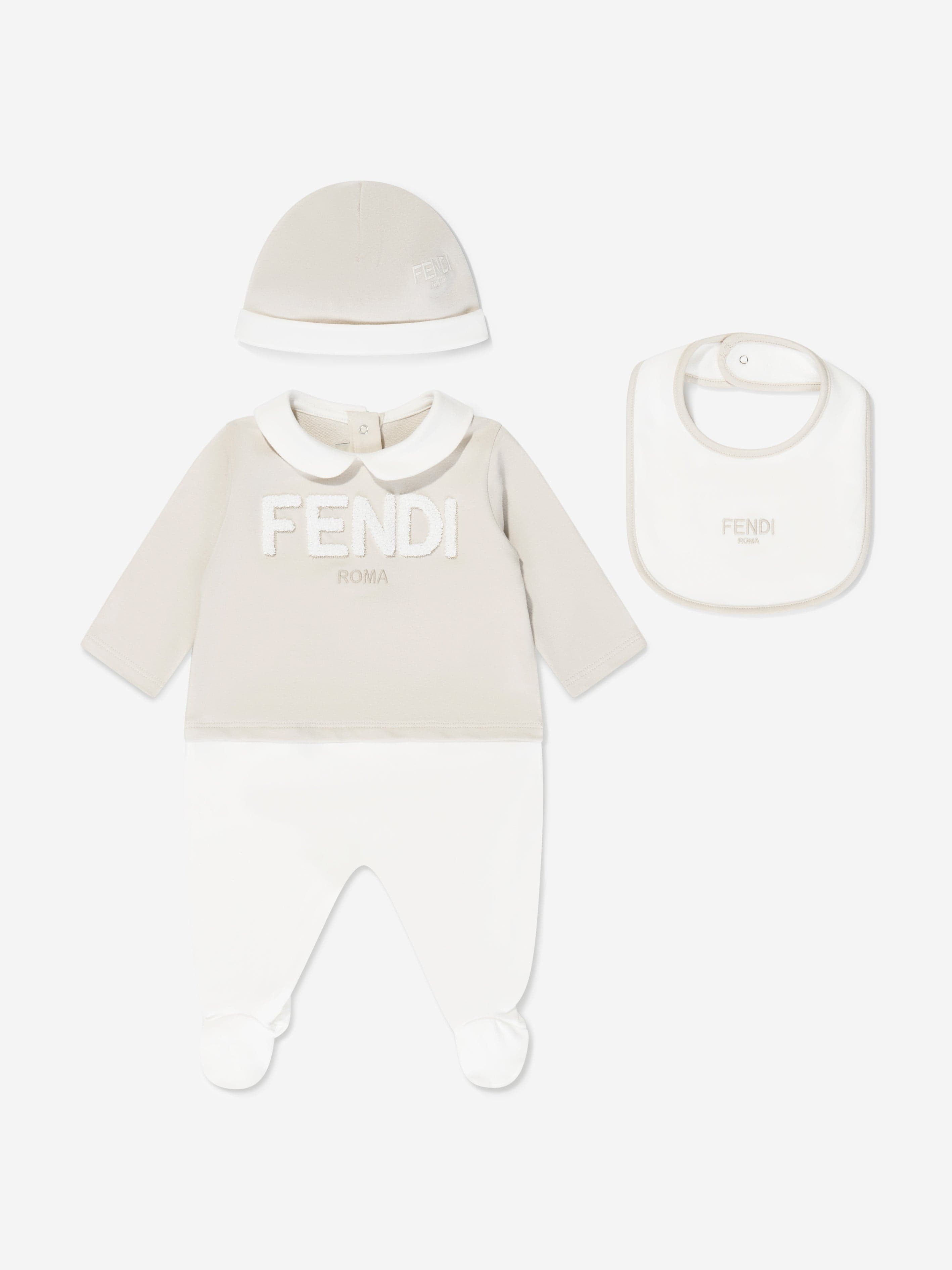 Fendi Baby Logo Babygrow Gift Set in Beige Cheap From China